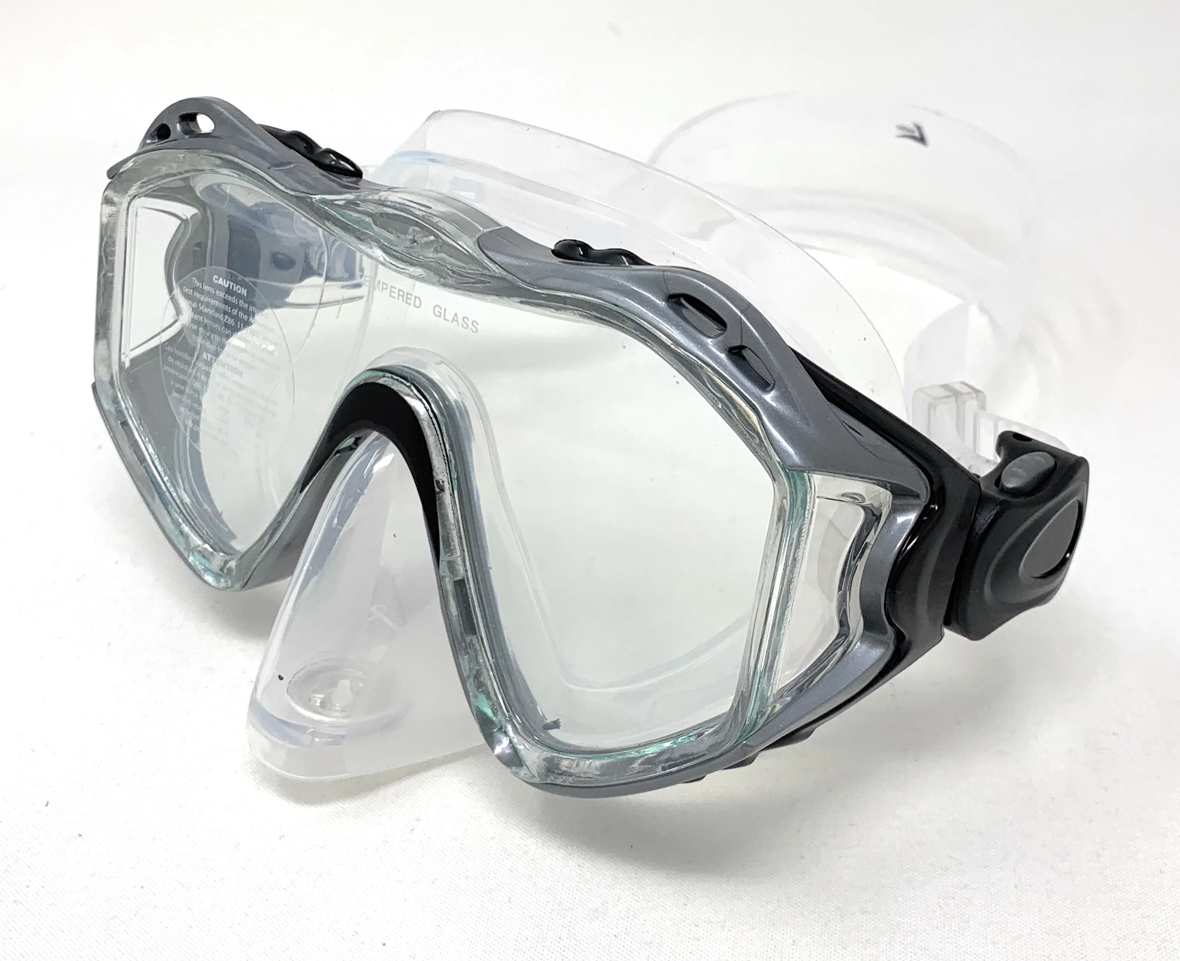 Leader xRx Adult Dive Mask w Rx Adapter Glass Lens Regular Fit Silver Unisex