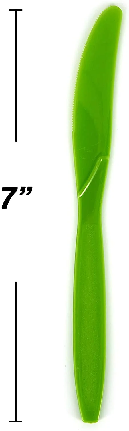 Amcrate Big Party Pack Frosty Knives 100ct Multi Colors Extra Heavy Cutlery Knives Large Disposable Utensils Durable Mid Weight Flatware Fancy Party Knives Kiwi