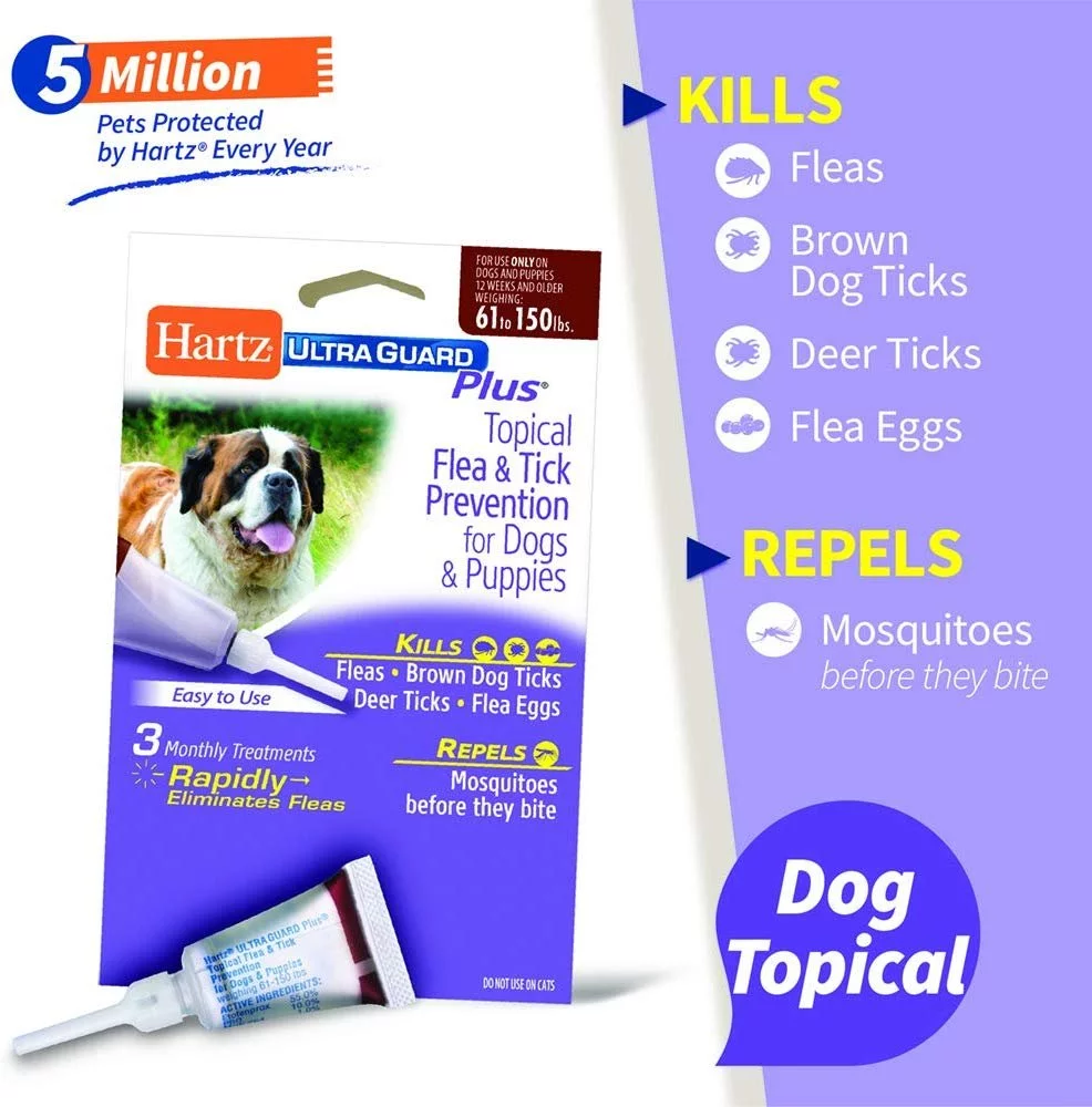 Hartz UltraGuard Plus Topical Flea & Tick Prevention for Dogs and Puppies - 61-150 lbs, 3 Monthly Treatments