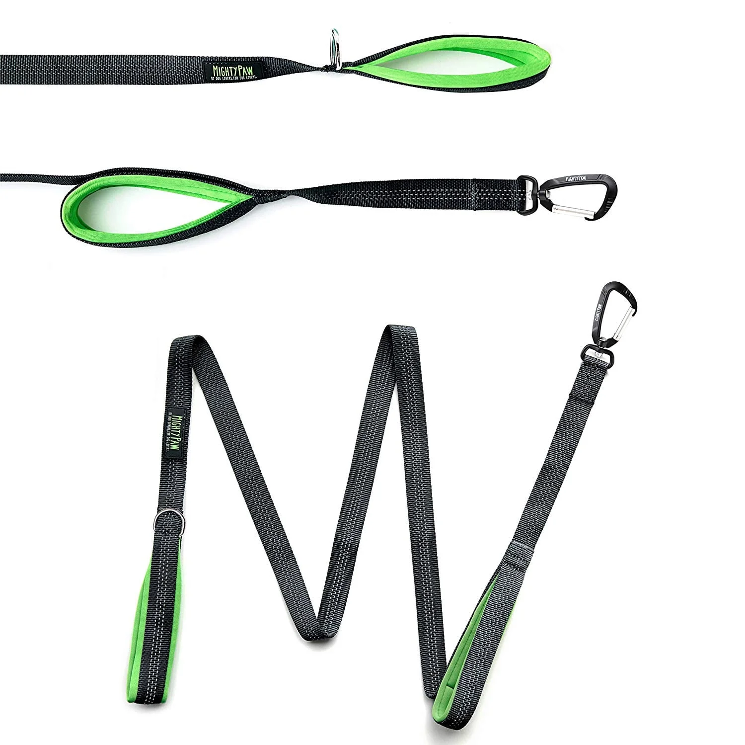 Mighty Paw Dual Handle Dog Leash, 6 foot Dog Lead with Soft Neoprene Handles to Protect Your Hands. Our Reflective Leash allows You to Easily Control Your Pet While Walking (6 Foot, Grey)