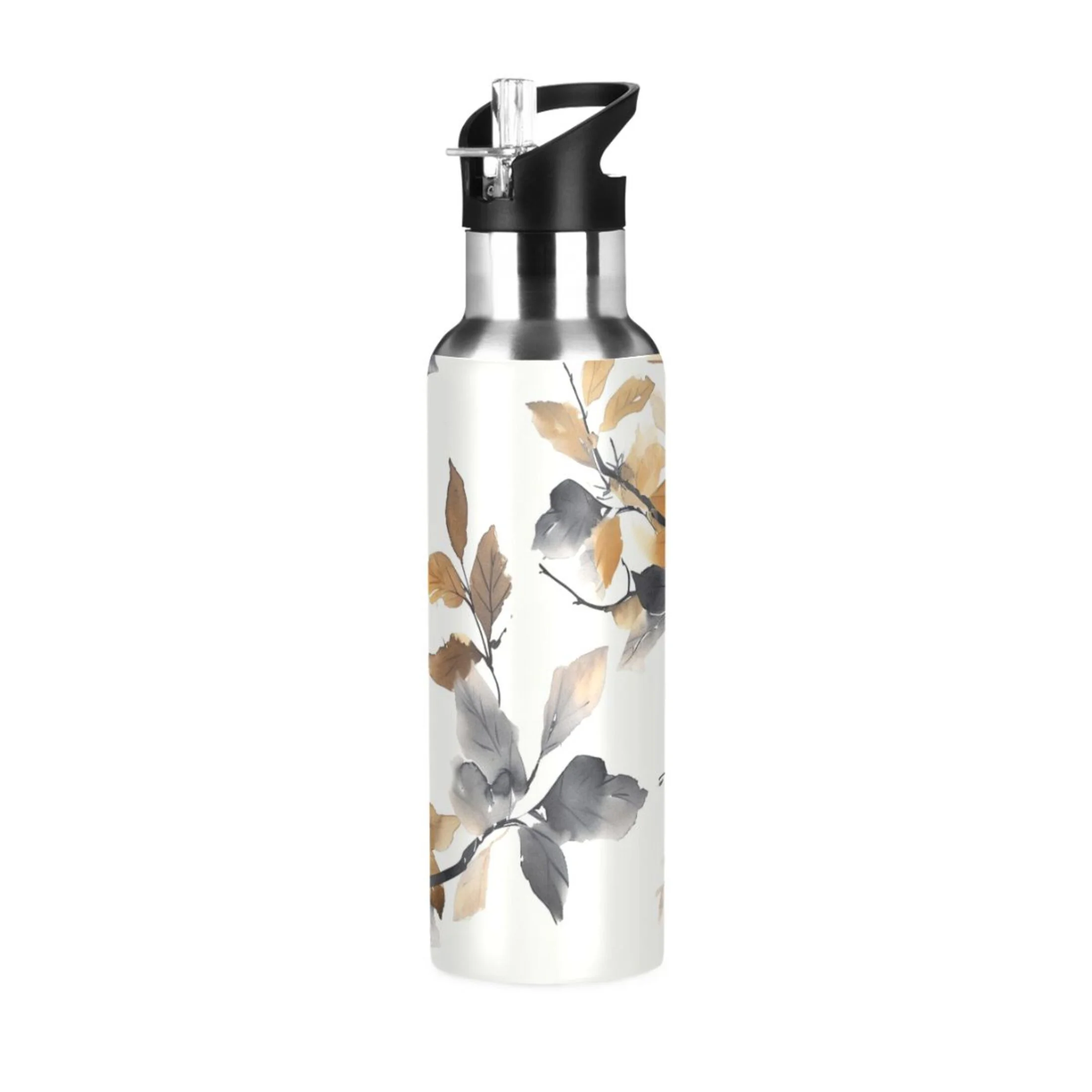 Abstract Plant Water Bottles Insulated Thermos Kids Stainless Steel Bottle with Straw Lid Flask Leakproof for Sports Gym 20 oz