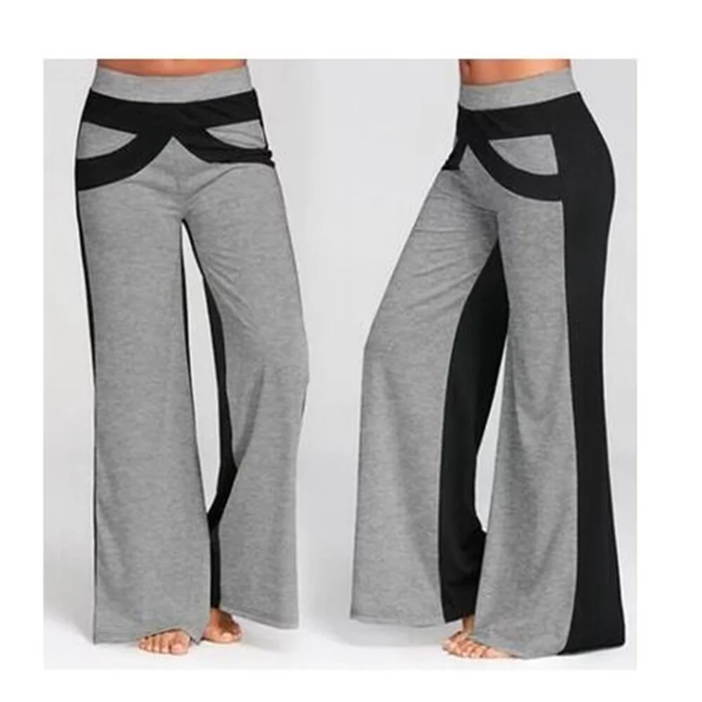 Women Patchwork Bottoms Flare Trousers Mid Waisted Wide Leg loose Yoga Pants