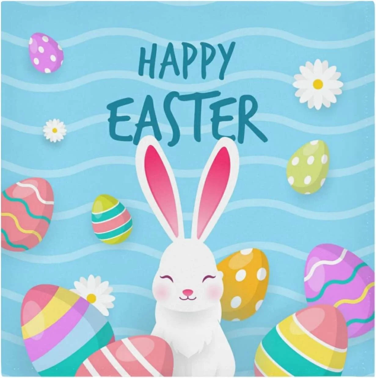 Dreamtimes Easter Cloth Napkins 6PCS,Cute Bunny White Rabbit Easter Colorful Eggs Spring Flower Soft and Skin Friendly Dinner Napkins Washable for Dinner, Hotel,Reunion,BBQ Party
