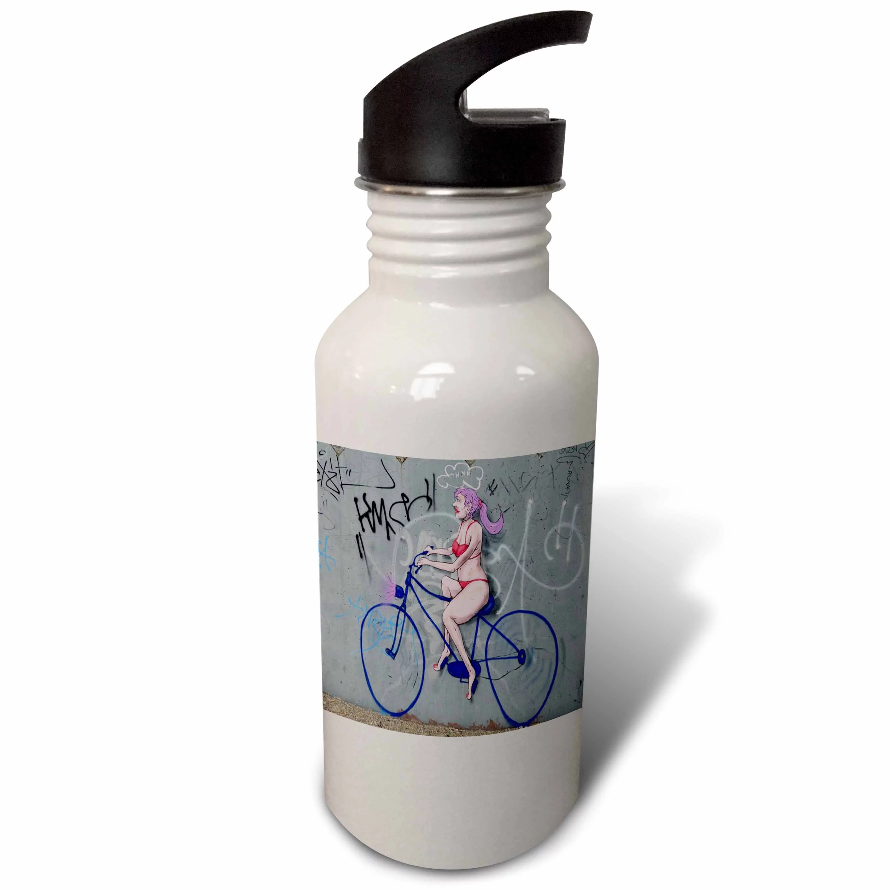 Print of Humorous Graffiti With Lady On Bike 21 oz Sports Water Bottle wb-204324-1