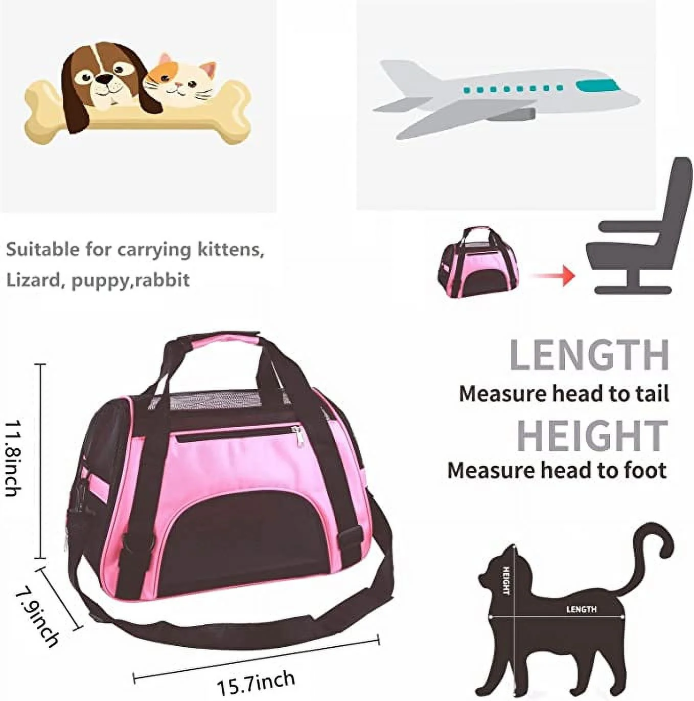 Nvzi Pet Carrier Bag, Cat Travel Portable Bag Home, Airline Approved Duffle Bags, for Little Dogs, Cats and Puppies, Small Animals (Small, Pink)