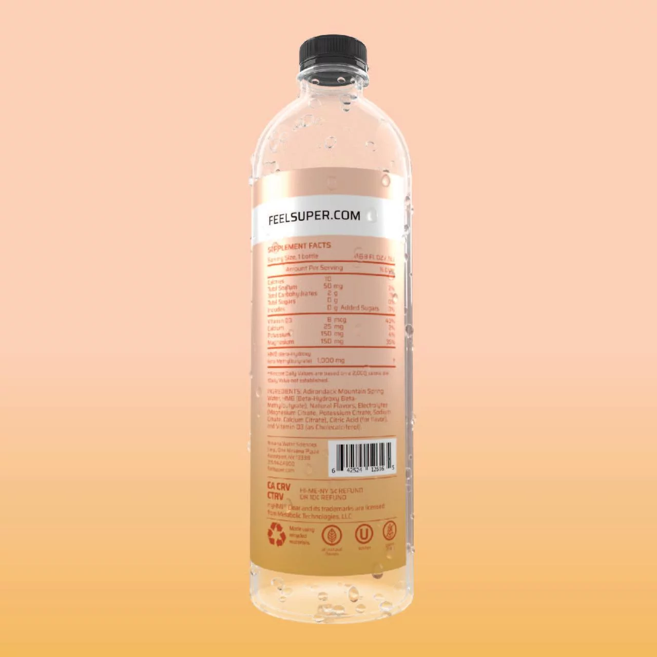 Nirvana Super™ Water - Orange Peach - HMB Infused Beverage, Natural Spring Water, Pure Hydration + Muscle and Bone Support, 16.9 Fl oz bottles (12 Pack)