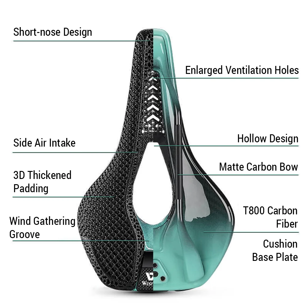 Lixada 3D Carbon Fiber Bike Saddle Ultralight Breathable Road Seat