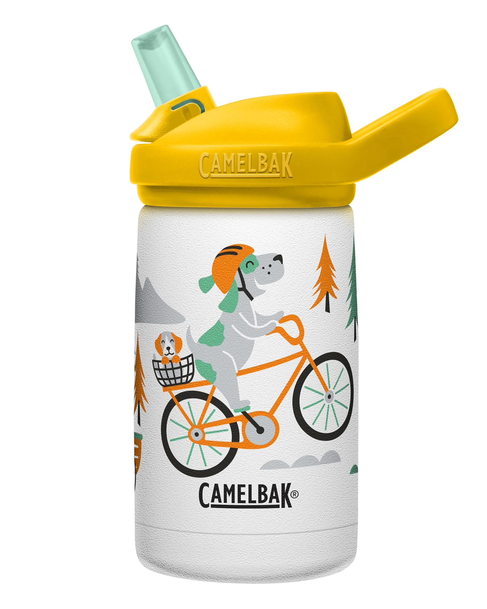 CamelBak eddy+ Kids Water Bottle with Straw, Insulated Stainless Steel - Leak-Proof when Closed, 12oz, Biking Dogs