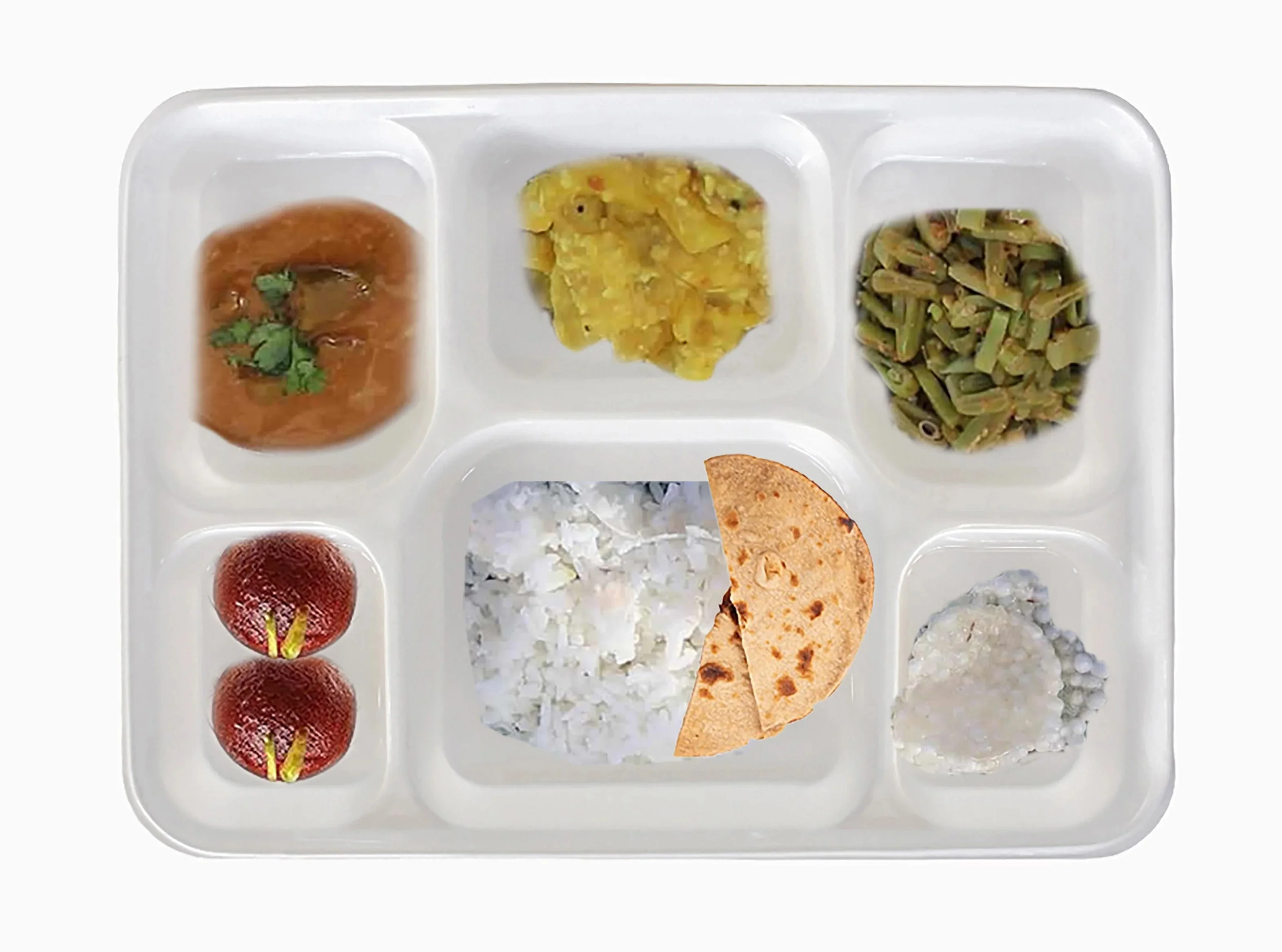 Party Thali Plates Disposable 6 Compartments - 200 Pack (PlasticThali Plates)