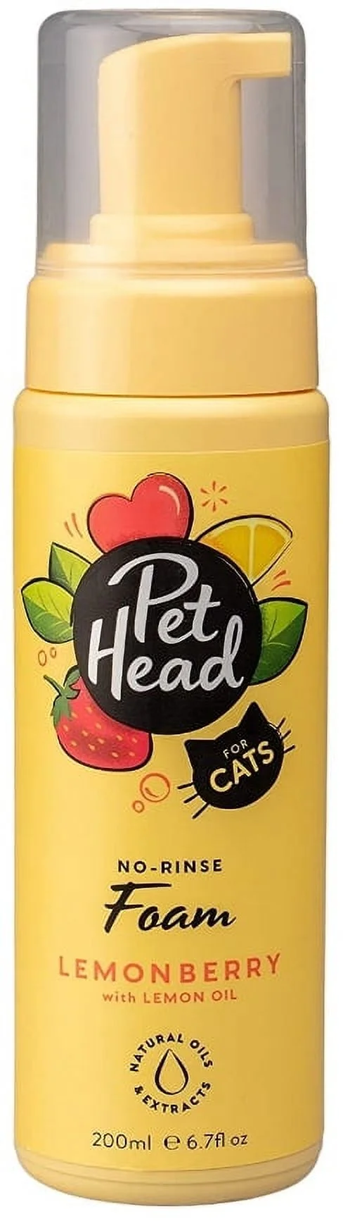Pet Head No-Rinse Foam for Cats Lemonberry with Lemon Oil [Cat Shampoo and Cologne, Cat Supplies] 20.1 oz (3 x 6.7 oz)