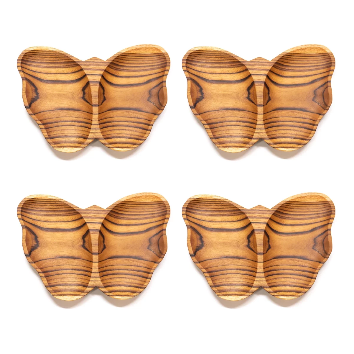 Rainforest Bowls Butterfly Teak Wood Plate 4-Pack