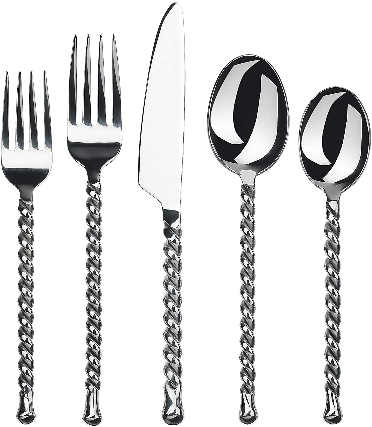 Gourmet Settings 20-Piece Silverware Silver Tear Collection Polished Stainless Steel Flatware Sets, Service for 4, Kitchen Cutlery Utensil Knife/Fork/Spoons, Dishwasher Safe