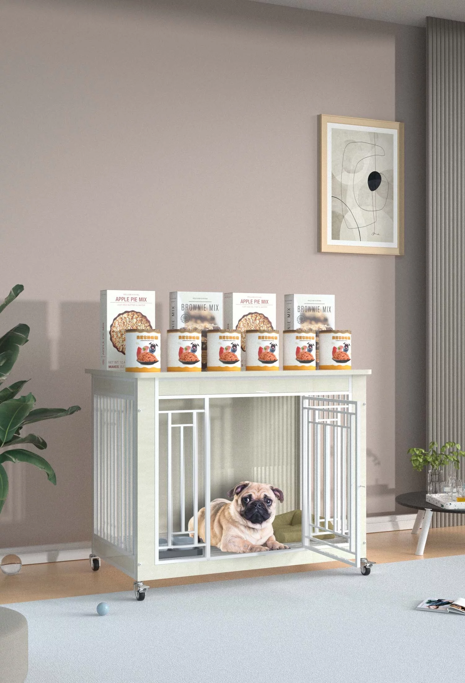 White Wooden Dog Cage Medium Dog Pet Furniture