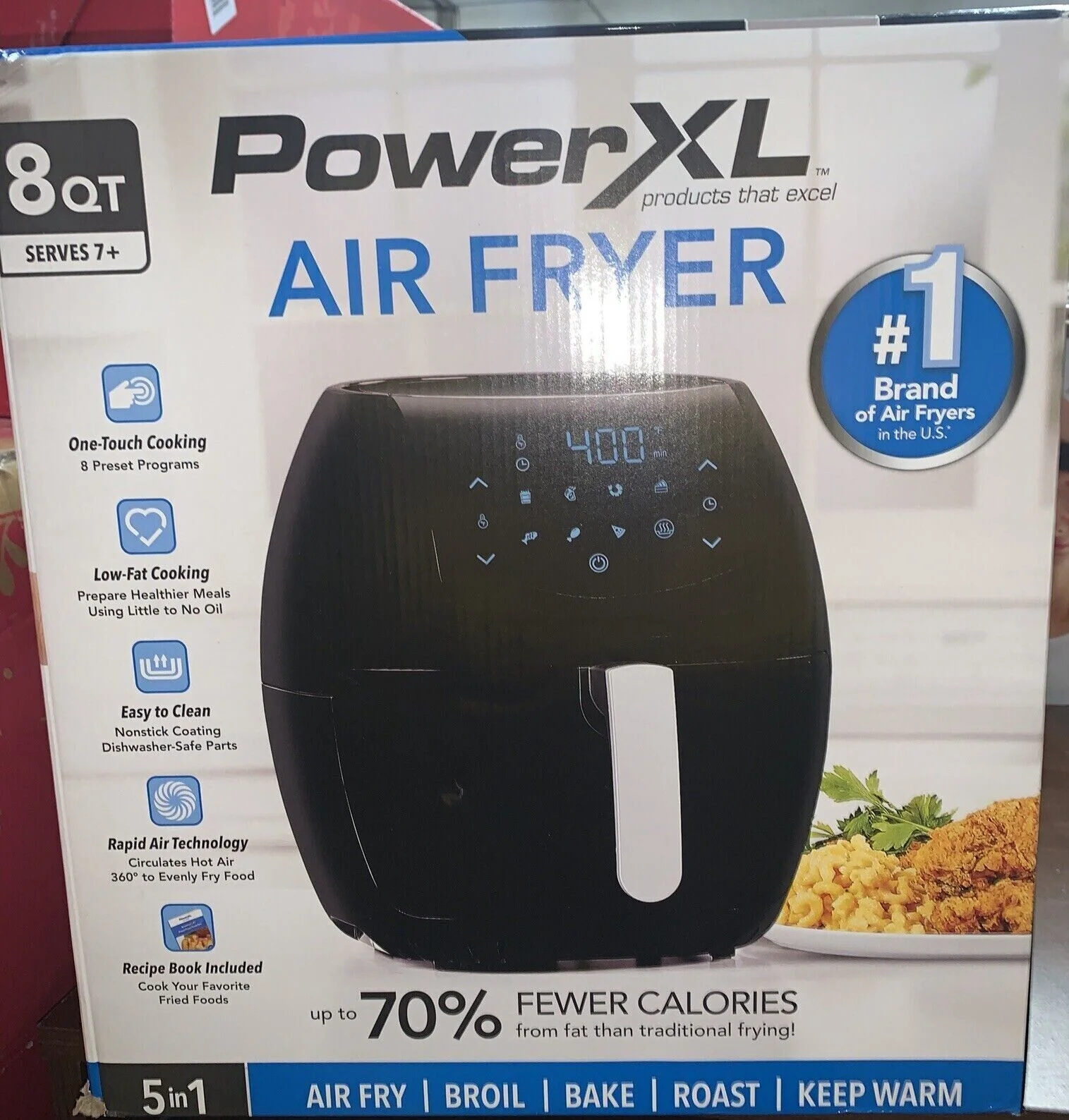 PowerXL Large 8Qt Non-Stick Air Fryer w/ One-Touch Digital Display, Black (Used)