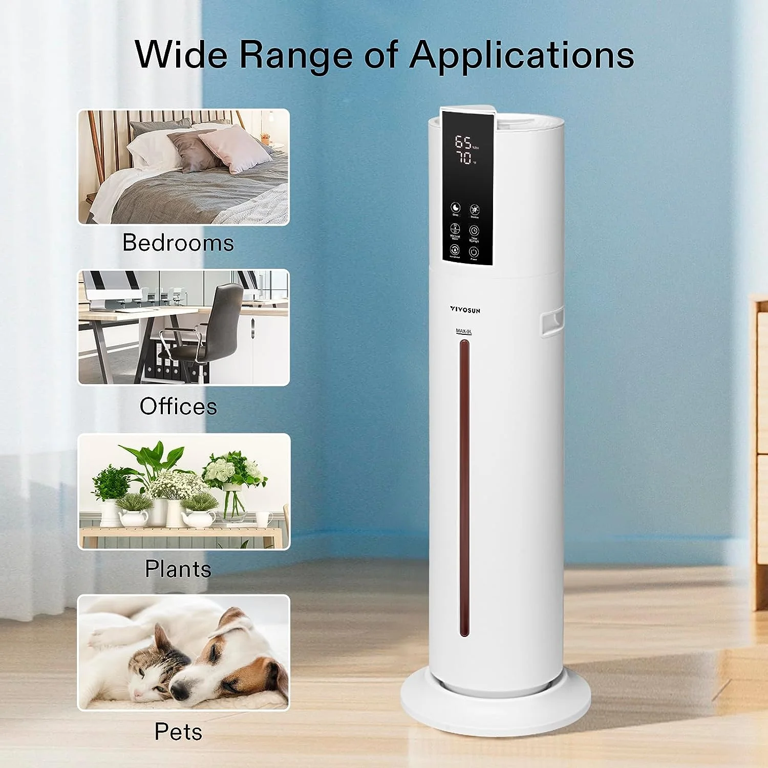 VIVOSUN 9L Air Humidifier, 2-in-1 Top Fill Cool & Warm Mist Humidifier, with Essential Oil Box & Remote Control