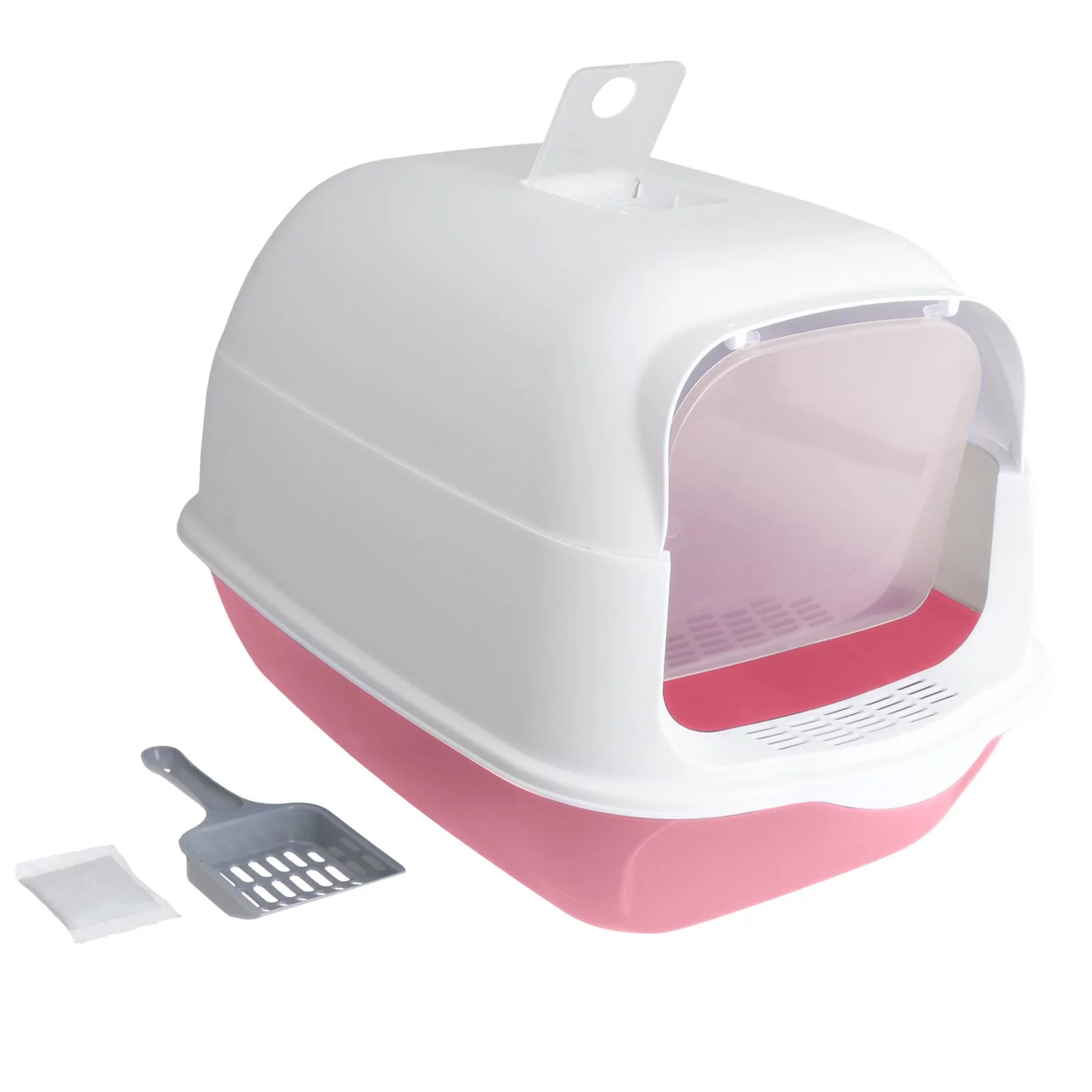 Hooded Cat Enclosed and Covered Cat Toilet Removable Kitten Potty Pink