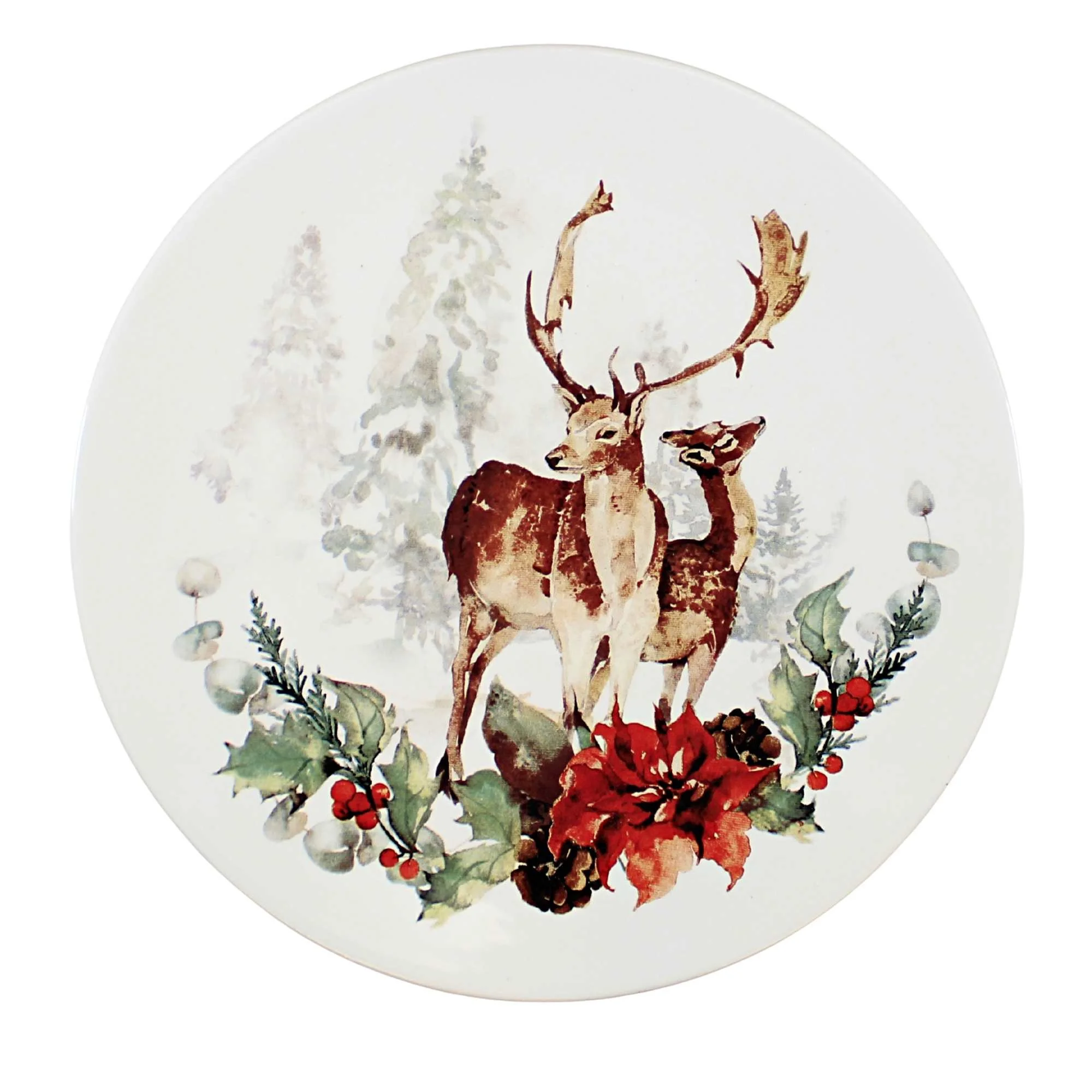 Tabletop Stag Snack/Dessert  Plate Dolomite Christmas Poinsettia Mx181403