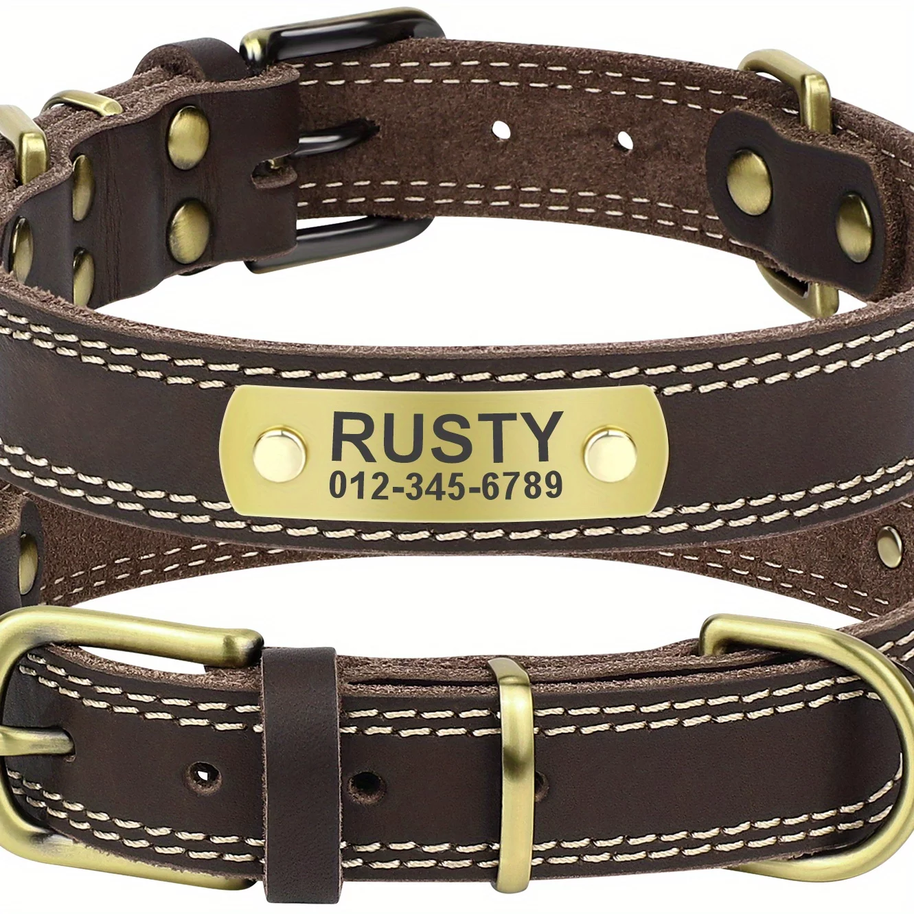 Personalized Custom Heavy Duty Dog Collar: Engraved Nameplate, Durable Name Tag & Comfortable Genuine Leather ID Collars For All Dog Sizes!