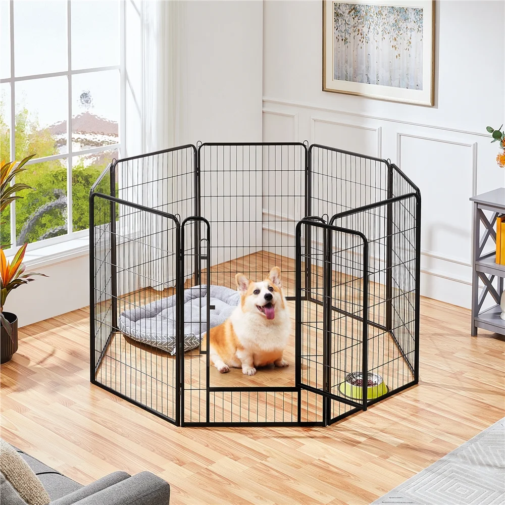 Yaheetech 39.5''H 8 Panels Metal Dog Playpen, Black