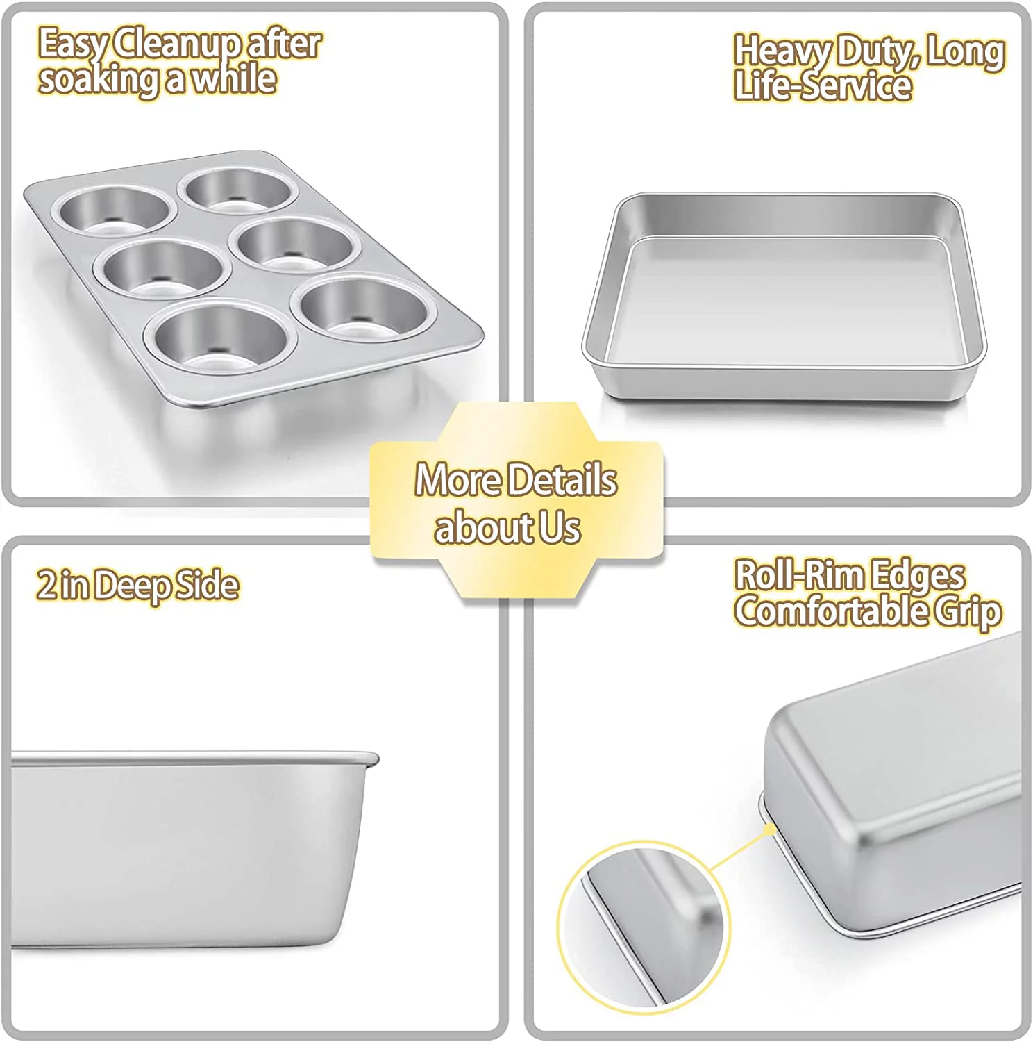 Walchoice Stainless Steel Bake Set of 9, Metal Cake Baking Pans, Include Baking Pans & Cookie Sheets, Pizza/Loaf/Muffin Pan