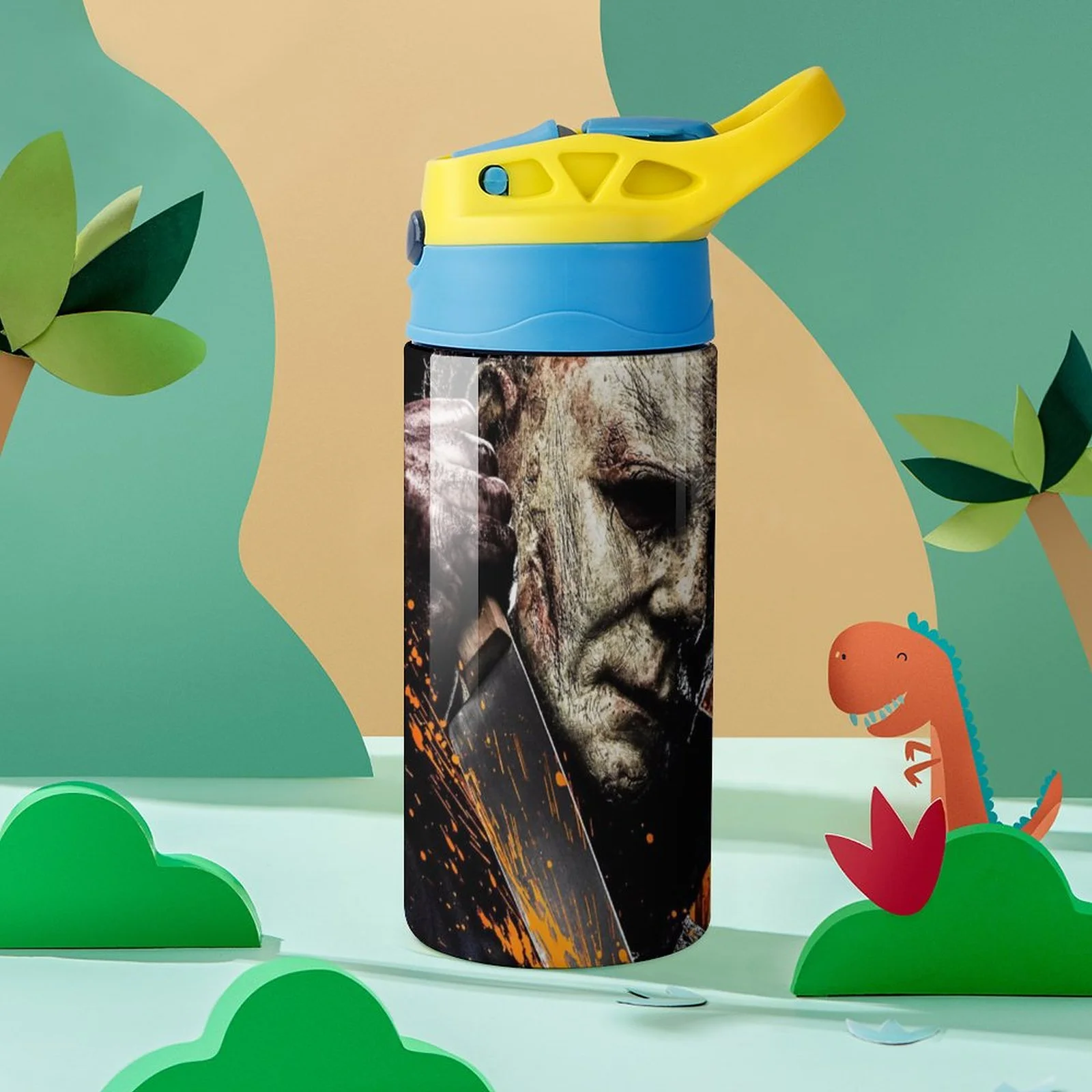 Michael Myers Kills Kid's Insulated Water Bottle With Straw Vacuum Stainless Steel Cup Leak-Proof Children Toddler Thermoses