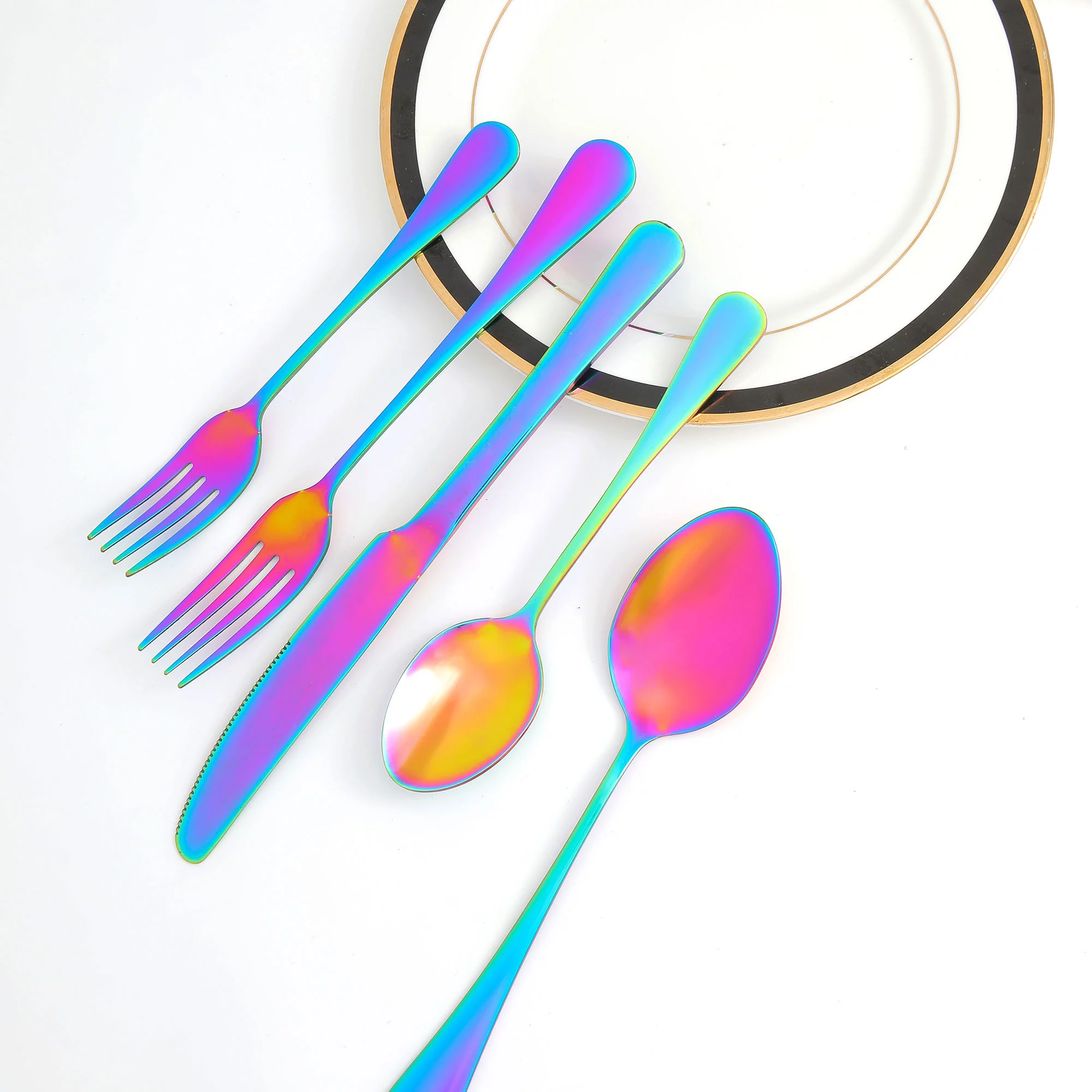 MeyJey 20 Piece Stainless Steel Flatware Set, Rainbow Tableware Service for 4