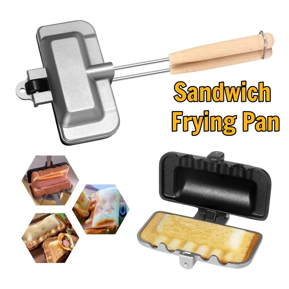 Double-Sided Sandwich Pan Non-Stick Foldable Grill Frying Pan for Bread Hot Dog Toaster Maker Breakfast Machine Pancake Maker 1PCS