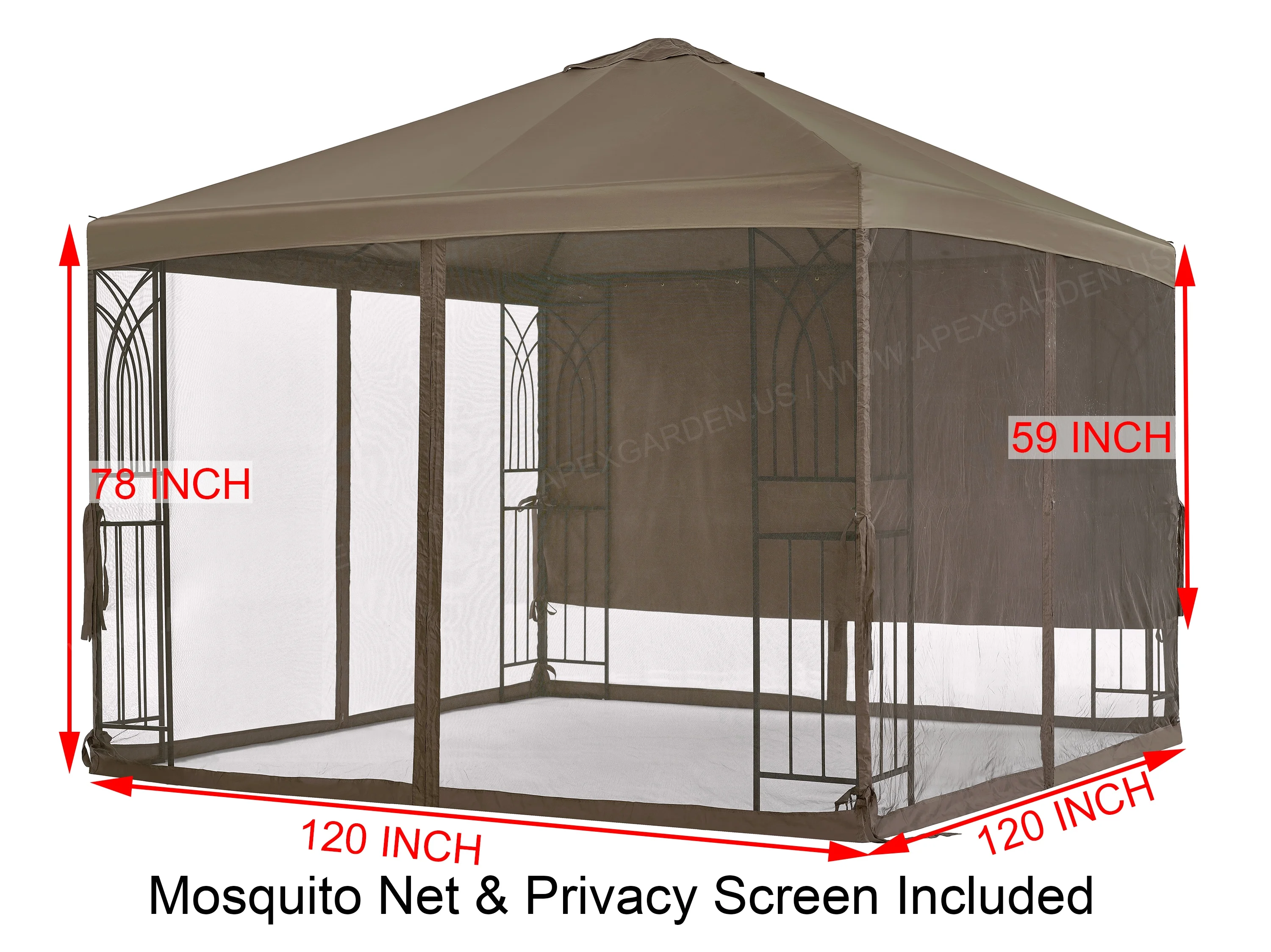 APEX GARDEN Symphony III 10' x 10' Single-Tier Steel Gazebo with Mosquito Net, Privacy Screen and Planter Holders