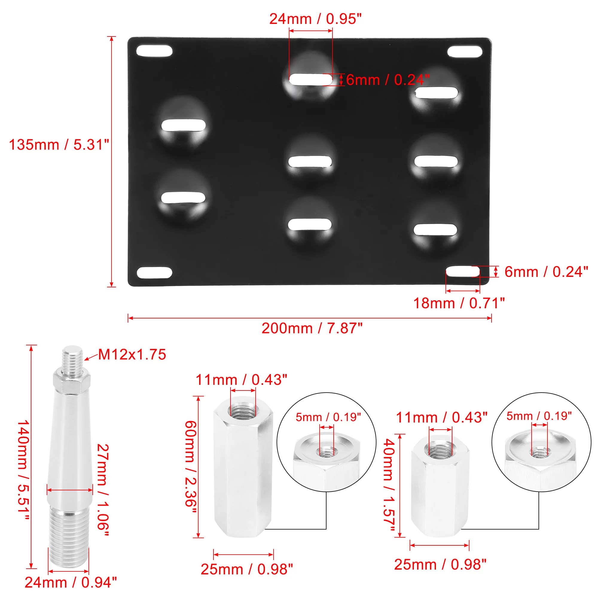 Unique Bargains Car Front Bumper Tow Hook License Plate Mount Bracket Holder Set Bolt On Black for Mitsubishi Lancer