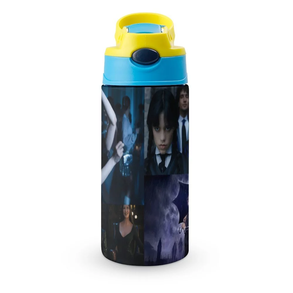 Wednesday Season Children's Water Bottle Vacuum Insulated Stainless Steel Cup With Straw Toddler Thermoses