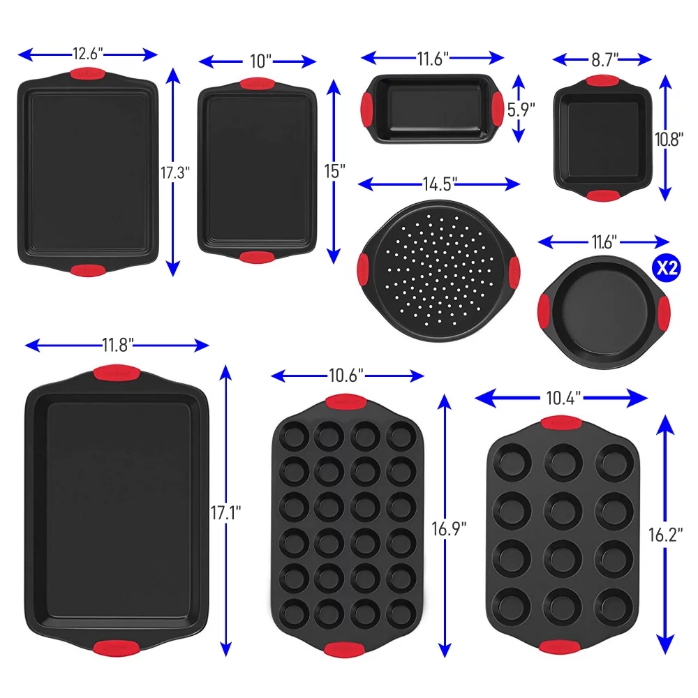 NutriChef Oven Carbon Steel 10 Piece Bakeware Set w/ Deluxe 3 Piece Pan Set