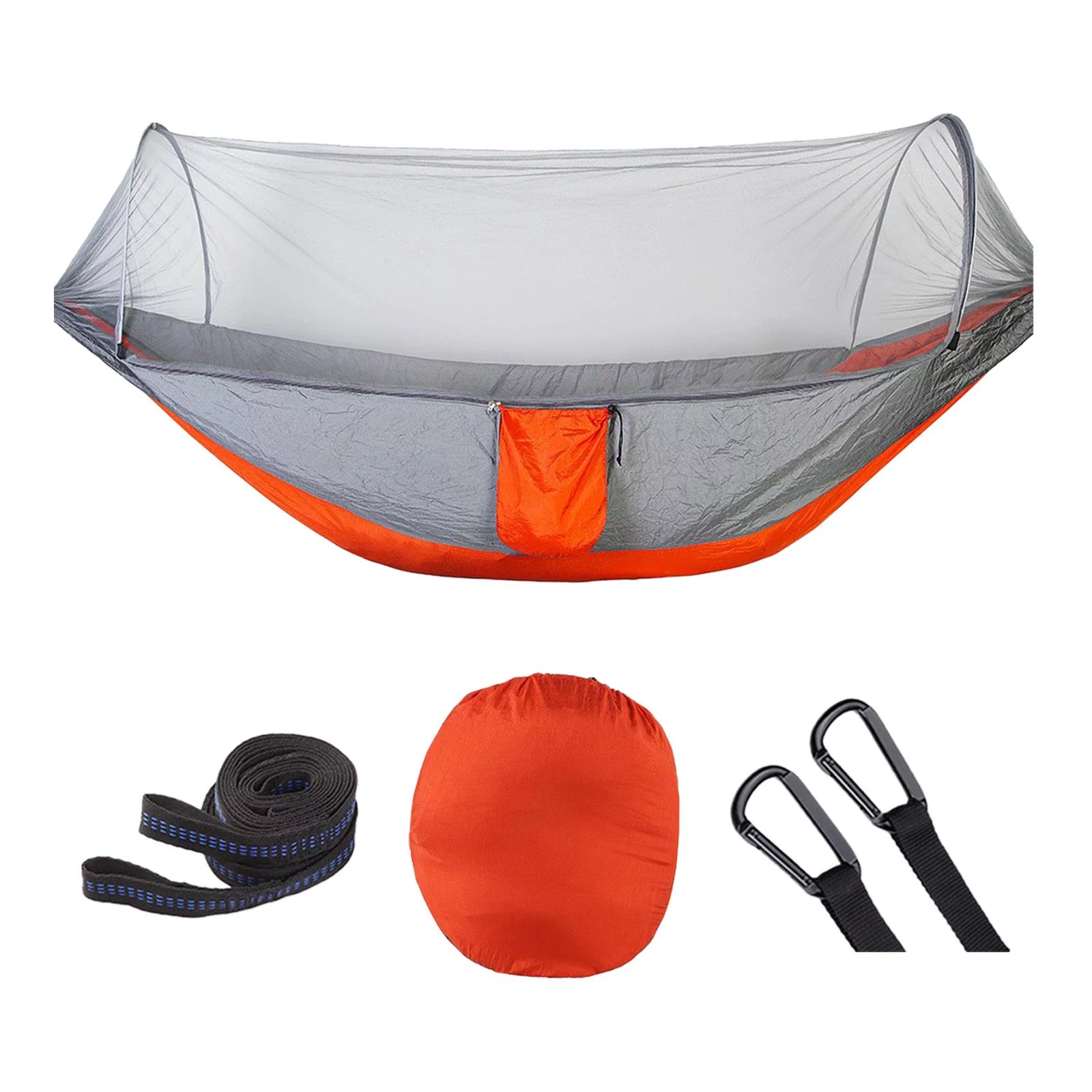 Camping Hammock with Net Hammock Swing Folding Hammock Carrying Bag Lightweight Hammock Tent Hanging Bed for Garden Summer Survival Outdoor Orange Gray