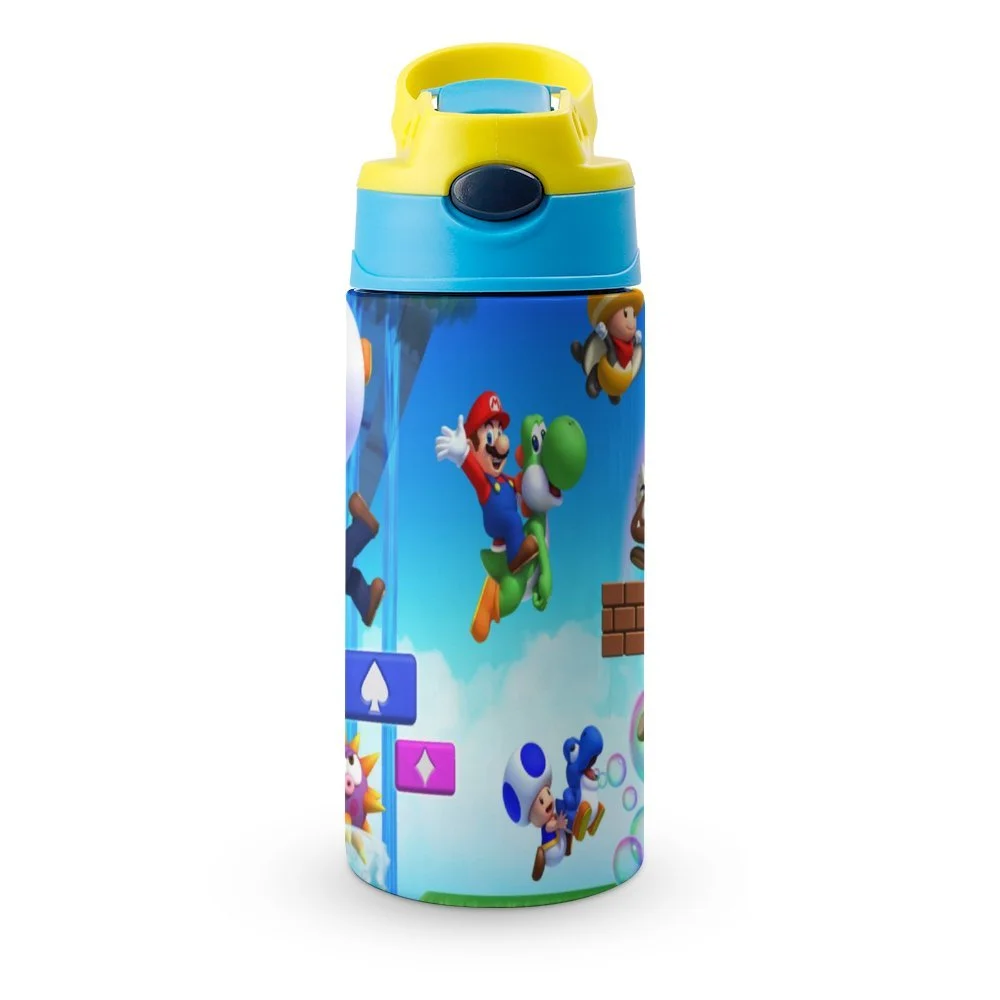 Super Mario Game Kid's Insulated Water Bottle With Straw Vacuum Stainless Steel Cup Leak-Proof Children Toddler Thermoses