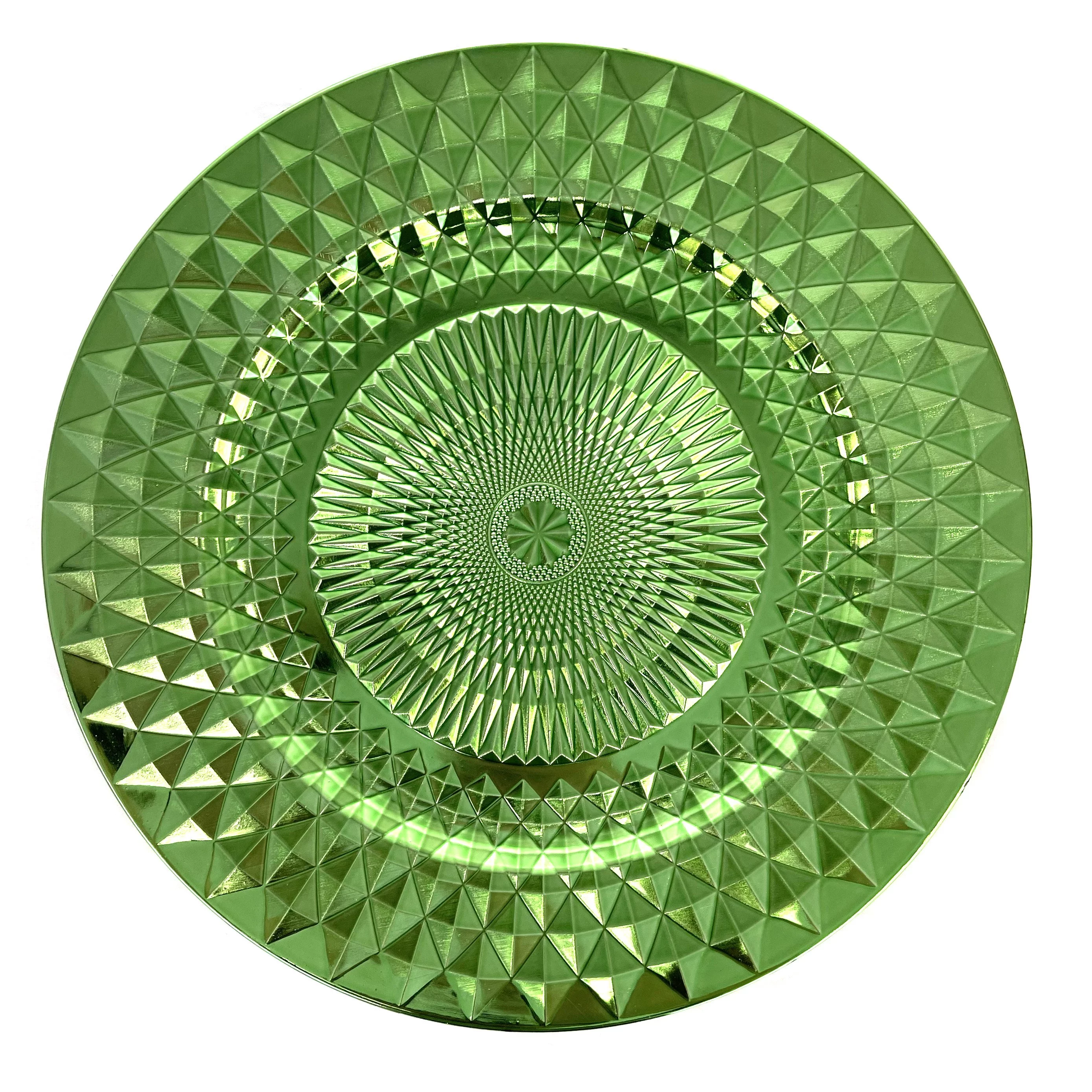 Allgala 13-Inch 6-Pack Heavy Quality Plastic Diamond Pattern Sparkling Charger Plates-Green-HD80405