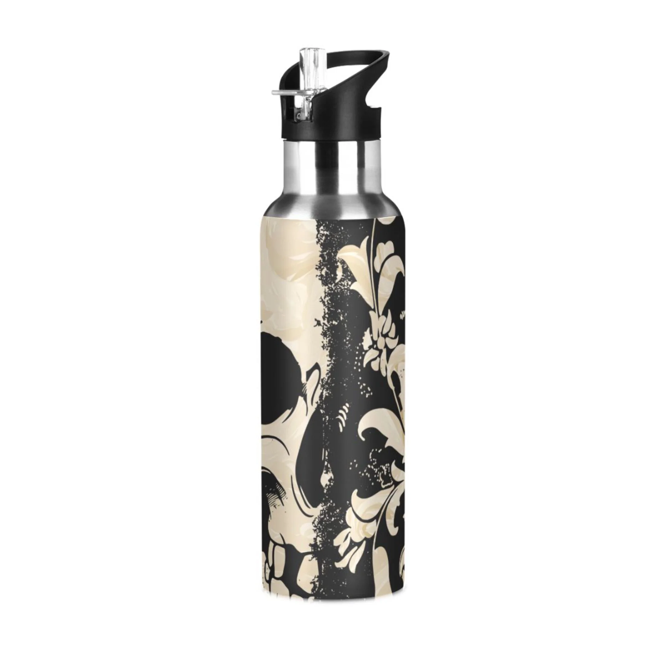 Cool Skull Skeleton Water Bottles Insulated Thermos Kids Stainless Steel Bottle with Straw Lid Flask Leakproof for Sports Gym 20 oz