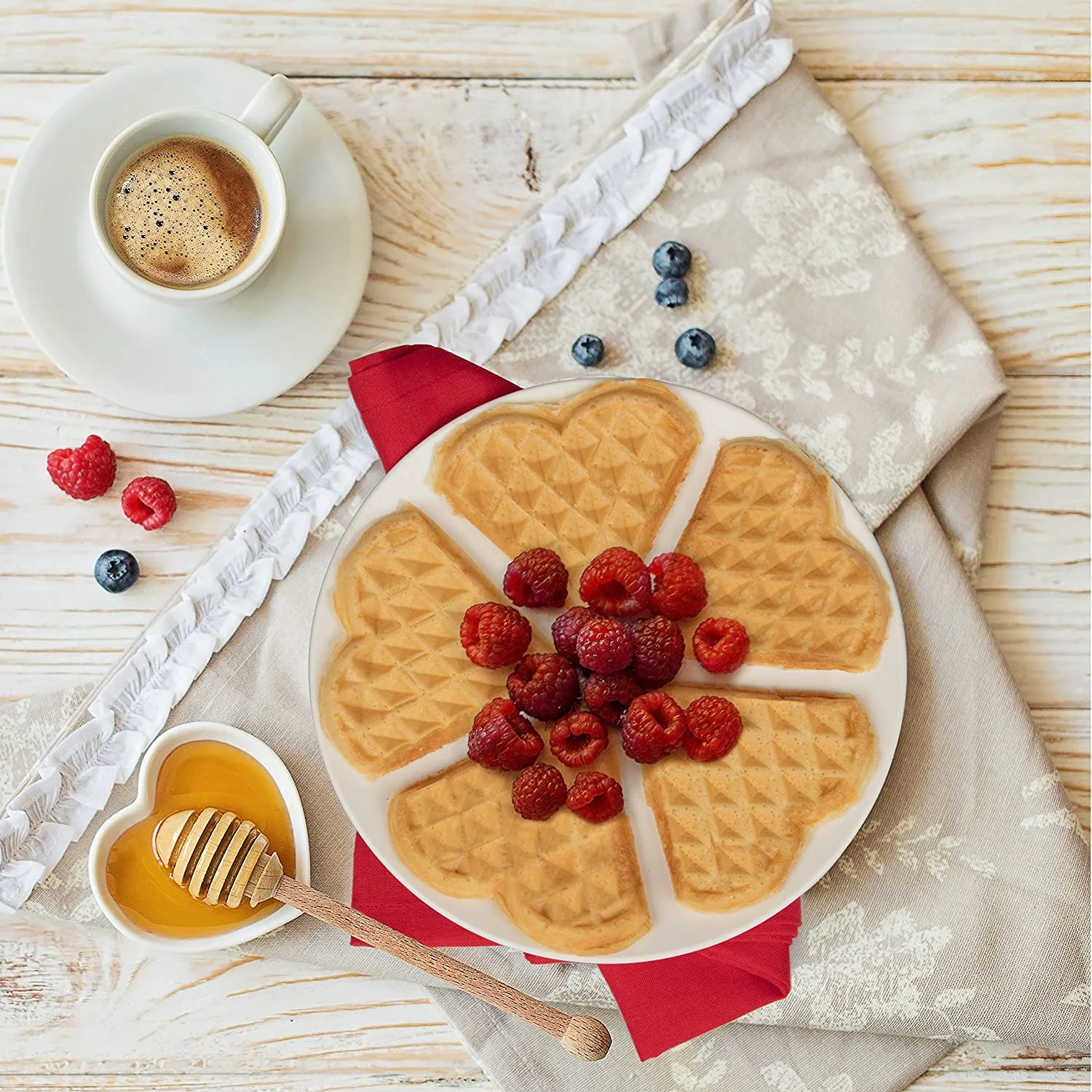 Heart Waffle Maker- Make 5 Heart Shaped Waffles For Special Breakfast- Nonstick Baker For Easy Cleanup, Electric Waffler Griddle Iron W Adjustable Control- Loved Ones Gift For Easter Morning