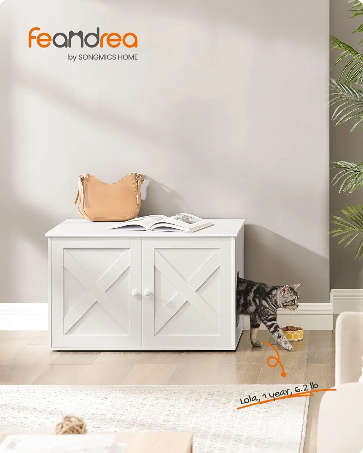Cat Litter Box Enclosure, Litter Box Furniture Hidden with Removable Divider, Indoor Cat House, End Table, 31.5 x 20.9 x 19.7 Inches, White UPCL002W01