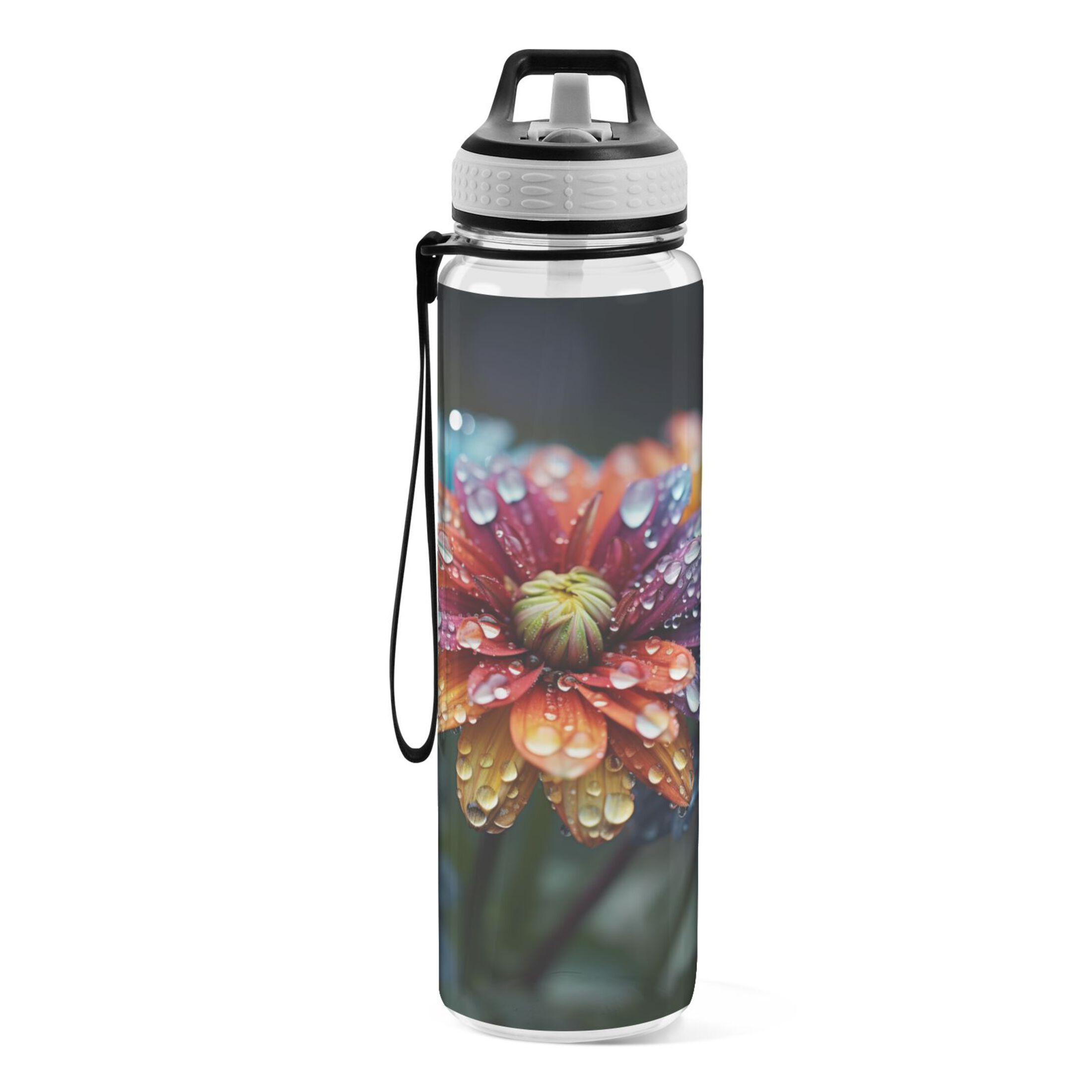 Flower 32oz Water Bottles with Straw Tritan Leakproof Sports Bottle BPA Free Clear for Fitness Gym Swimming Cycling