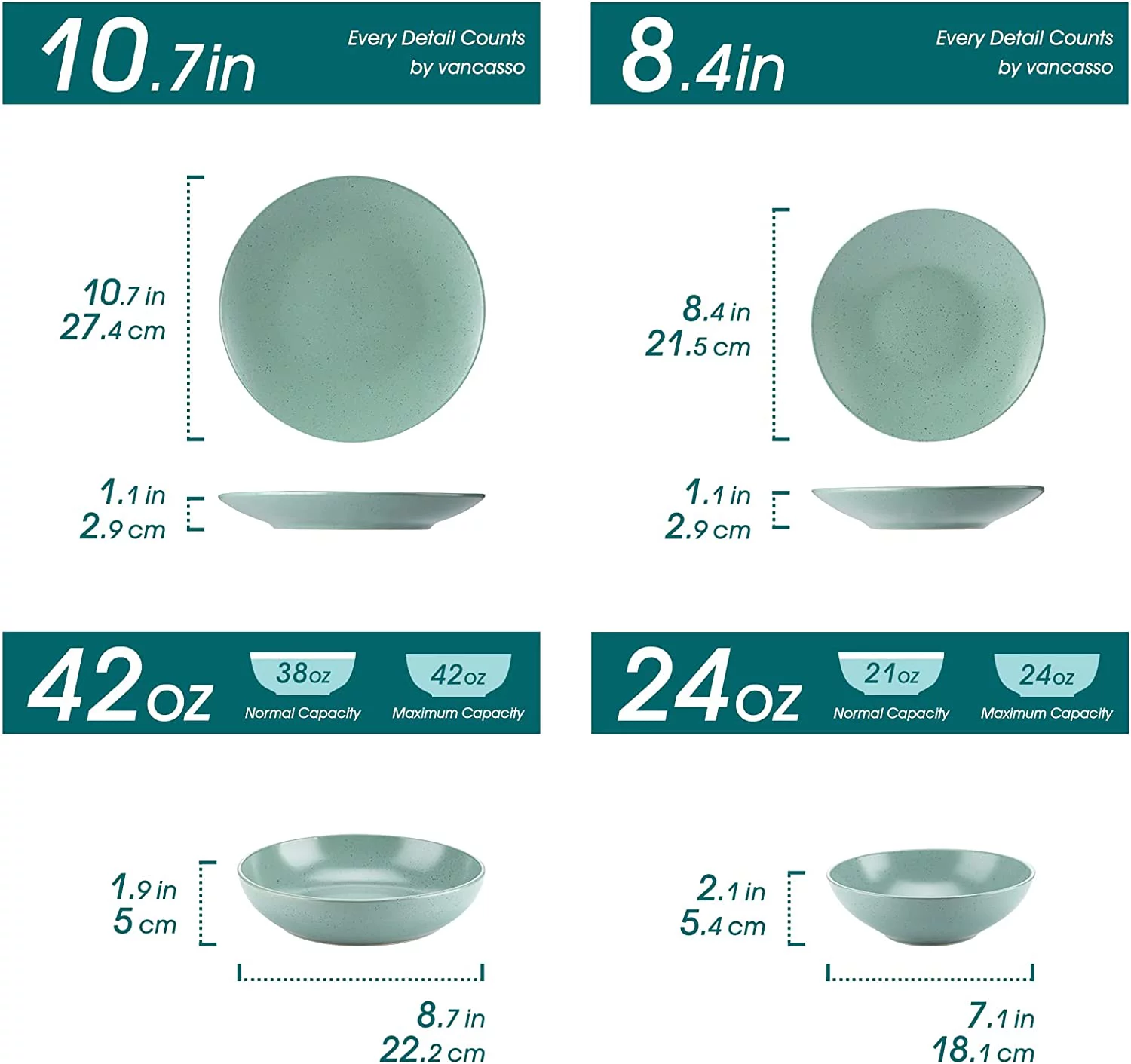 RUO Sabine 16-Piece Dinnerware Set, Stoneware Plates and Bowls Sets, Semi-matte Tableware Service for 4, Dinner Plates, Dessert Plates, Pasta Bowls and Cereal Bowls, Heat Resistant, Light Grey