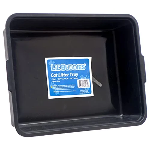 Lil' Buddies Standard Cat Litter Box 16.5 x 12 Inches (Black, Set of 2)