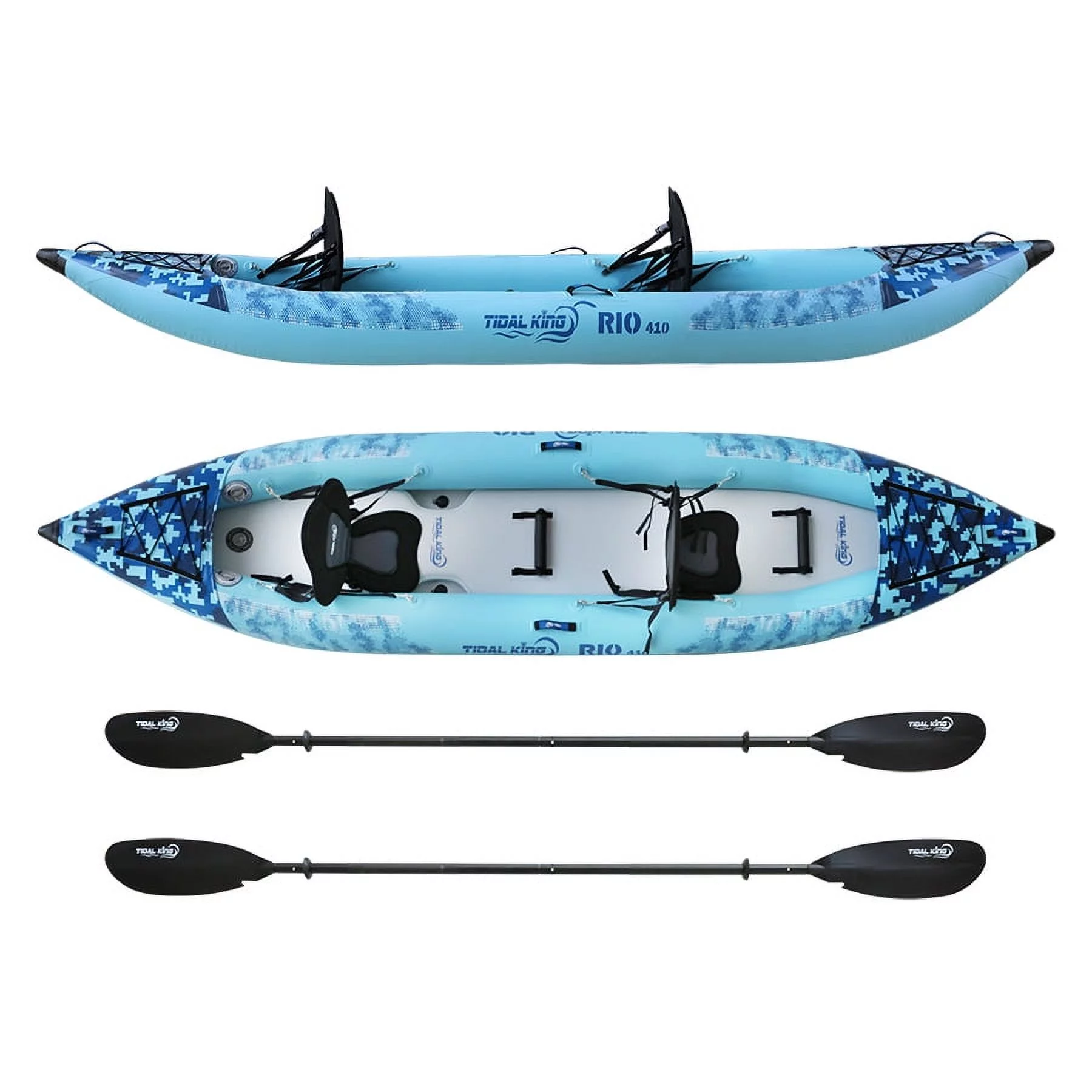 Tidal King Premium 2 Person Inflatable Kayak with 2x Kayak Paddles, 2x Seats, Pump, Backpack, 20L Dry Bag, Waterproof Phone case - 2 Years Warranty (Rio 410)