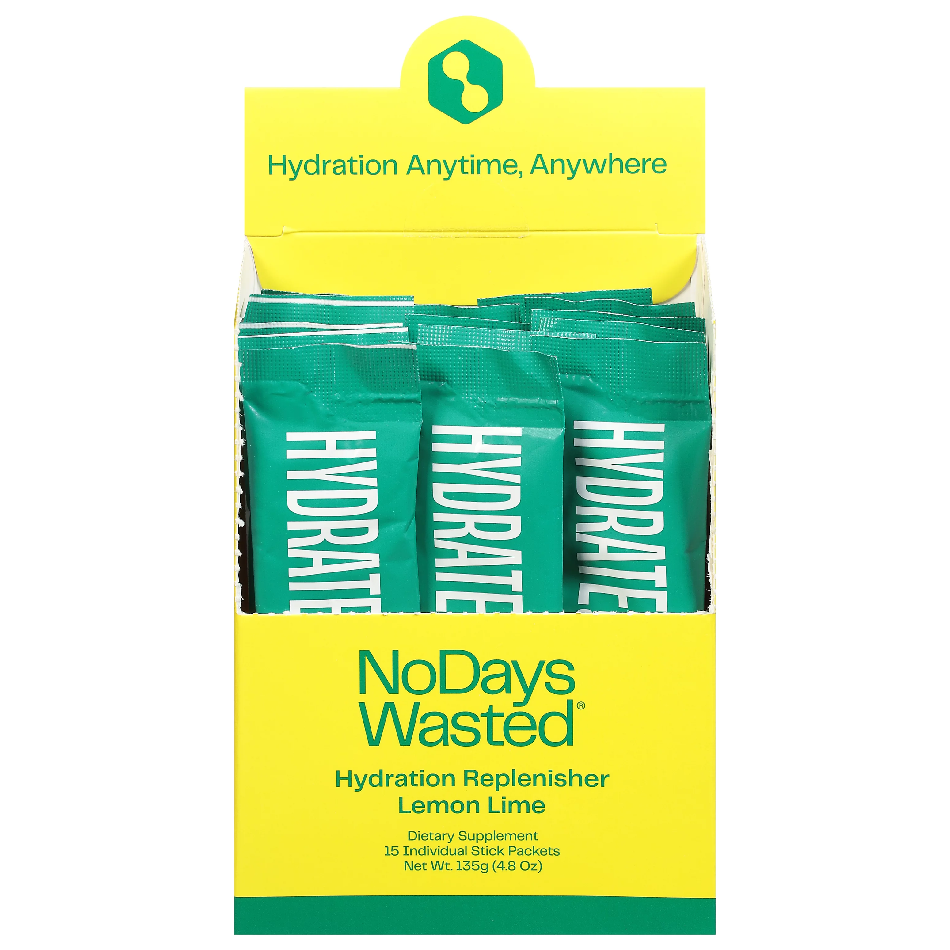 Hydration Replenisher - No Days Wasted - 15 packets - Electrolyte Powder Drink Mix - Lemon Lime - Sodium and Potassium for Rehydrating Plus Vitamins for Support (15 Count)