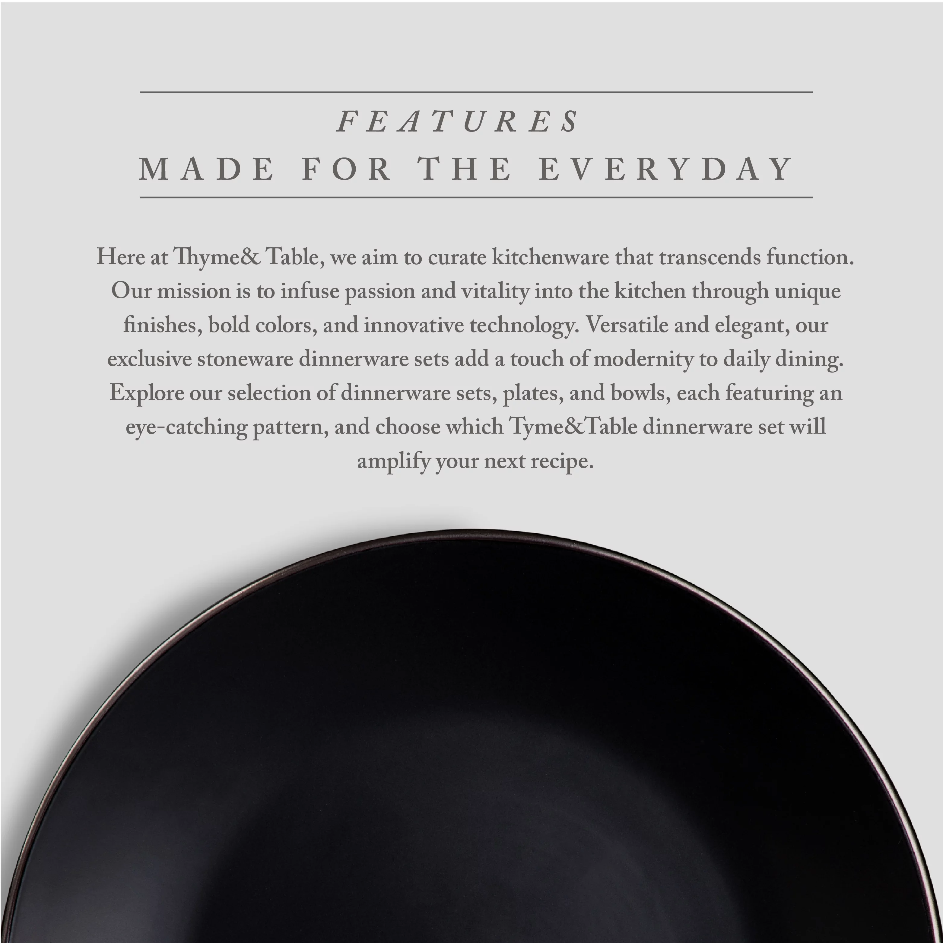 Thyme & Table Dinnerware Black Onyx Stoneware Dinner Round Plates, 4 Pack