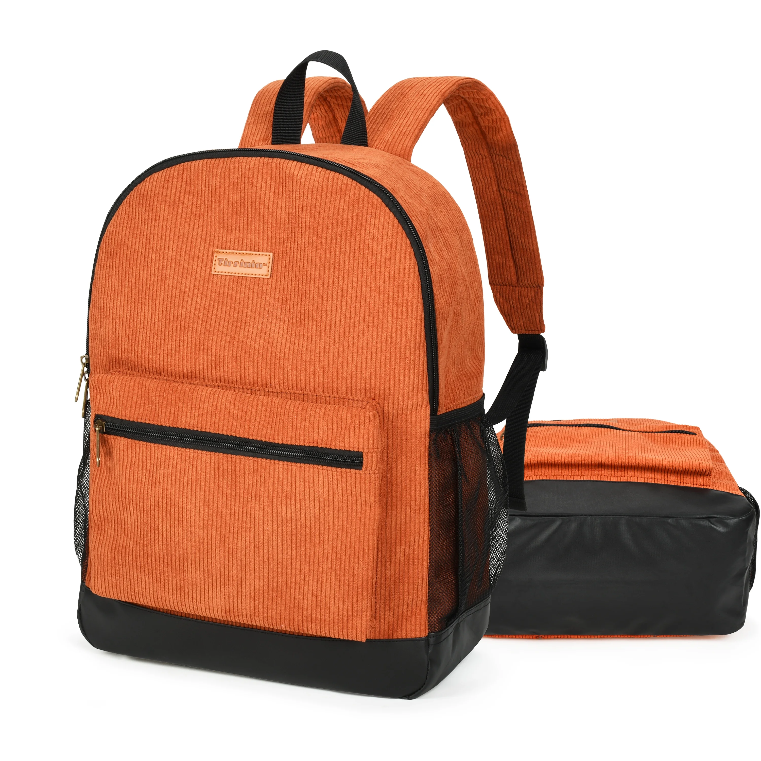 Tirrinia Corduroy Backpack Classic Travel Rucksack for Both Men and Women,Vintage orange