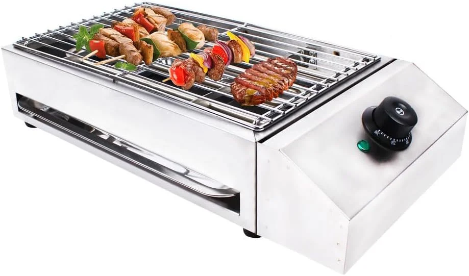 Smokeless Indoor Grill, 1800W Commercial Electric Grill, Adjustable Temperature 122°F-572°F Electric Grill with Removable Griddle, Stainless Steel Indoor Grill BBQ Grill for Restaurant Camping Party