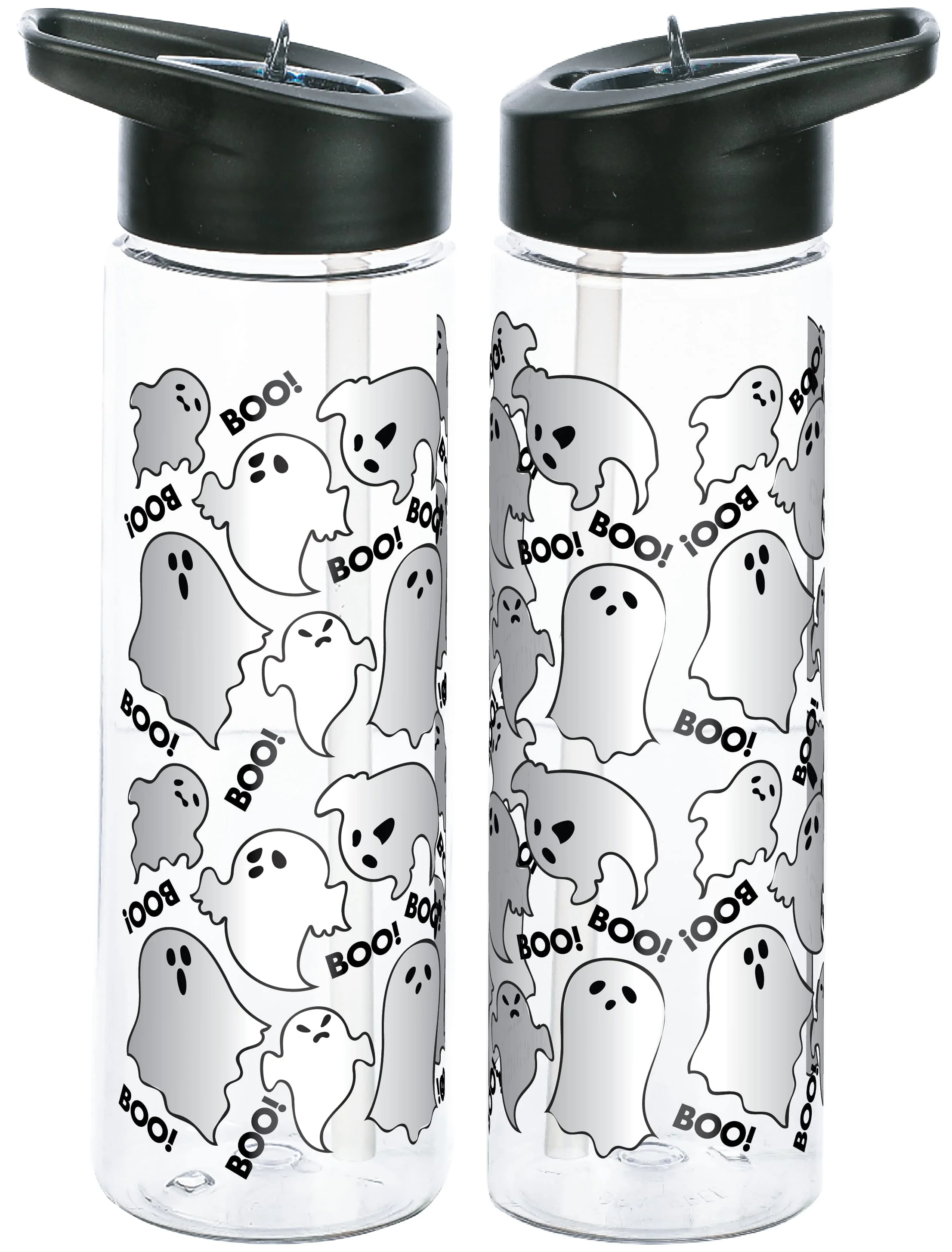 Boo! Ghosts All Over Pattern Transparent 24 Ounce BPA-Free Uv Tritan Plastic Water Bottle