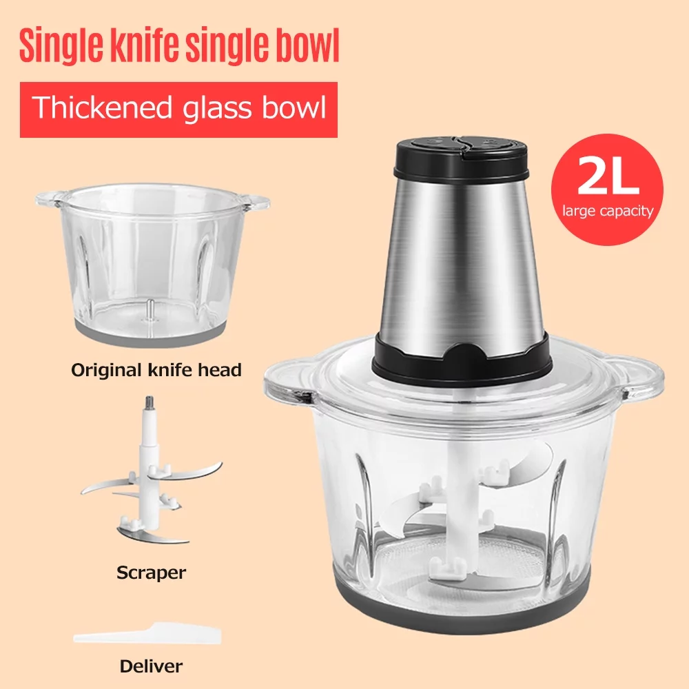 Anself Electric Meat Grinder 2L Large Household Capacity Stainless Steel 2 Gears 250W High Power Kitchen Cooker Blender