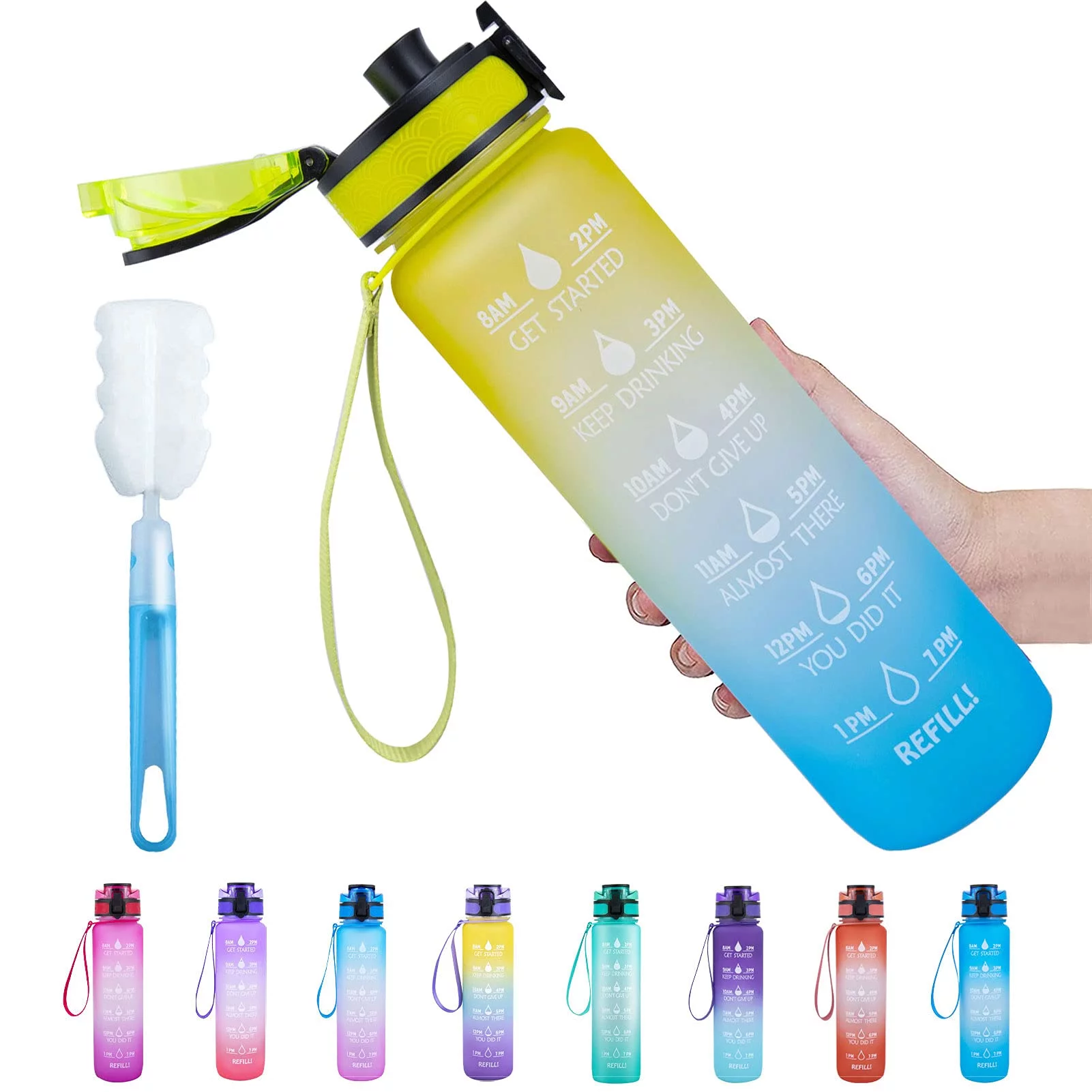Morttic 32oz Large Water Bottle with Motivational Time Marker & Removable Strainer,Fast Flow BPA Free Non-Toxic for Fitness, Gym and Outdoor Sports