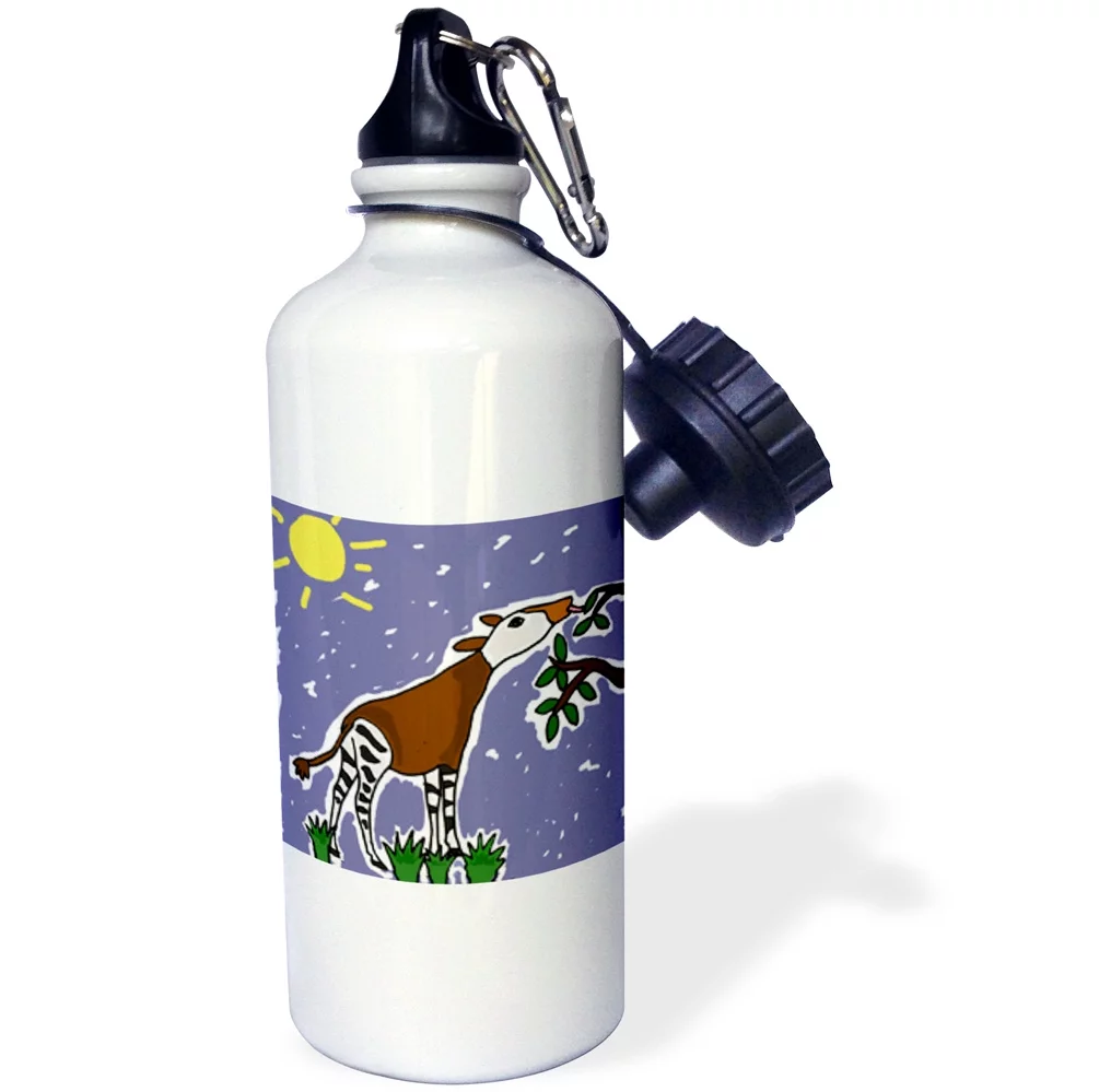 3dRose Fun Okapi Watercolor Type Art Original, Sports Water Bottle, 21oz