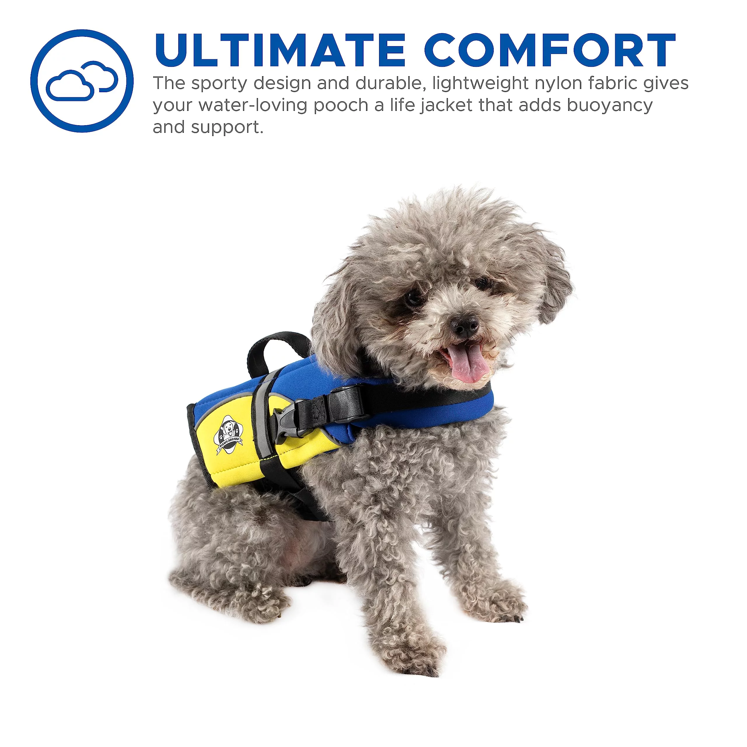 Paws Aboard PA-BY1100 Neoprene Doggy Life Jacket Extra Extra Small Blue- Yellow